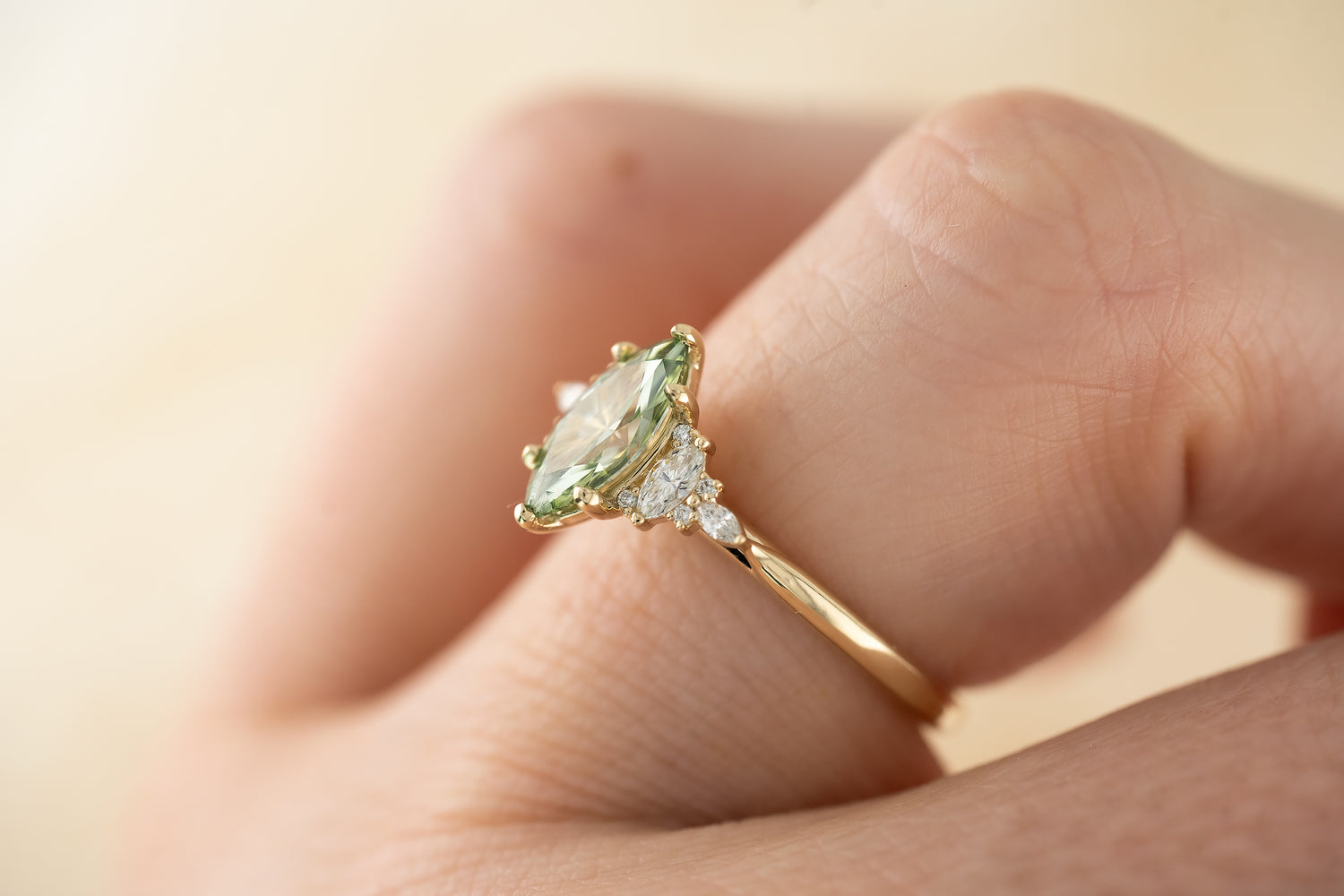 The Maeve 1 CT Marquise Green Lab Diamond Ring - Lavender Creek Gems