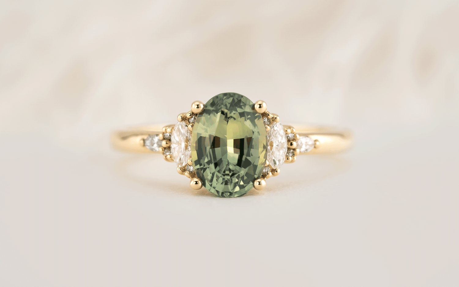 The Low Maeve Ring | 1.7 CT Oval Green Sapphire - Lavender Creek Gems