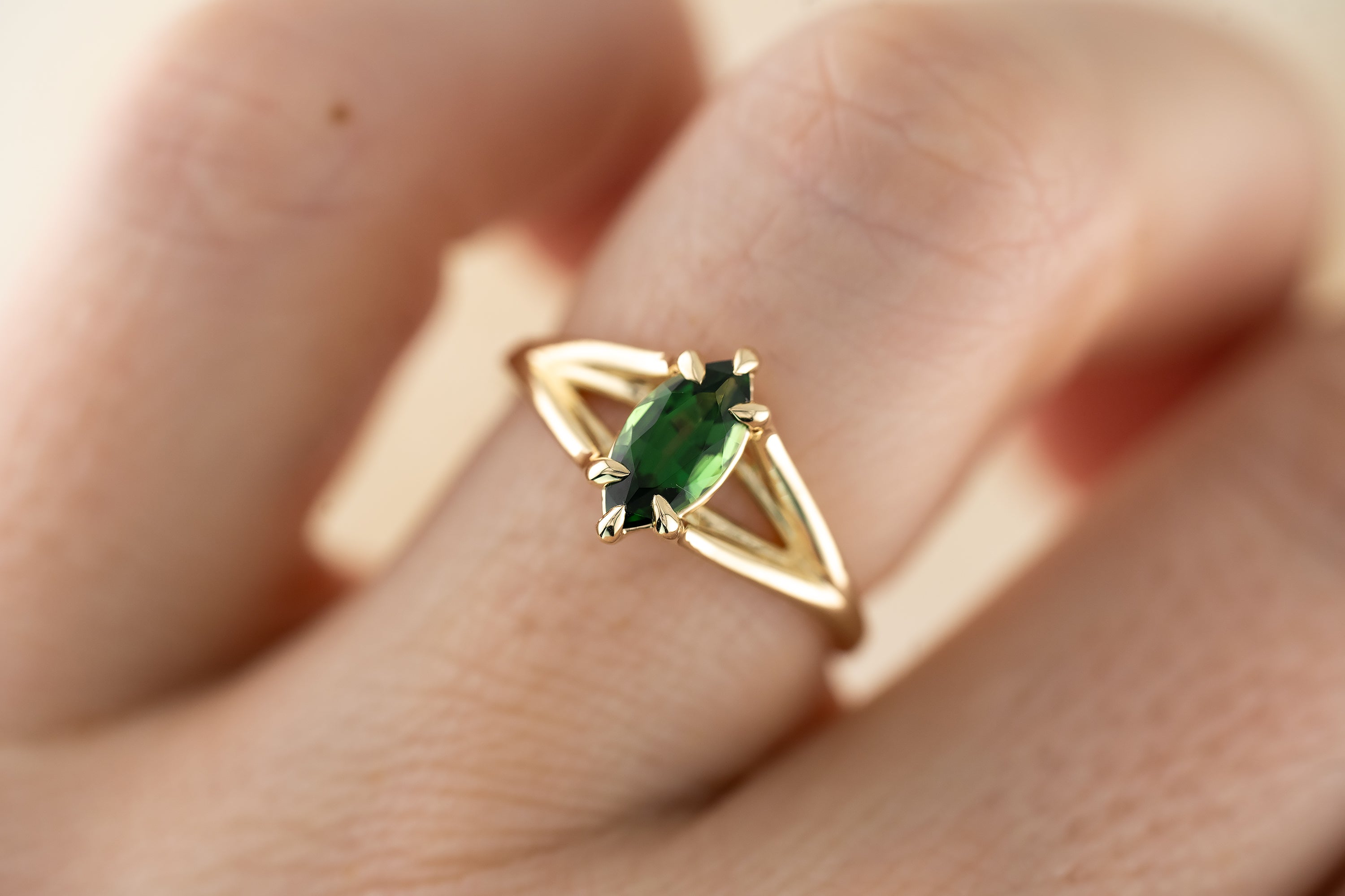 The Weaver Ring - 0.78 CT Marquise Chrome Tourmaline - Lavender Creek Gems