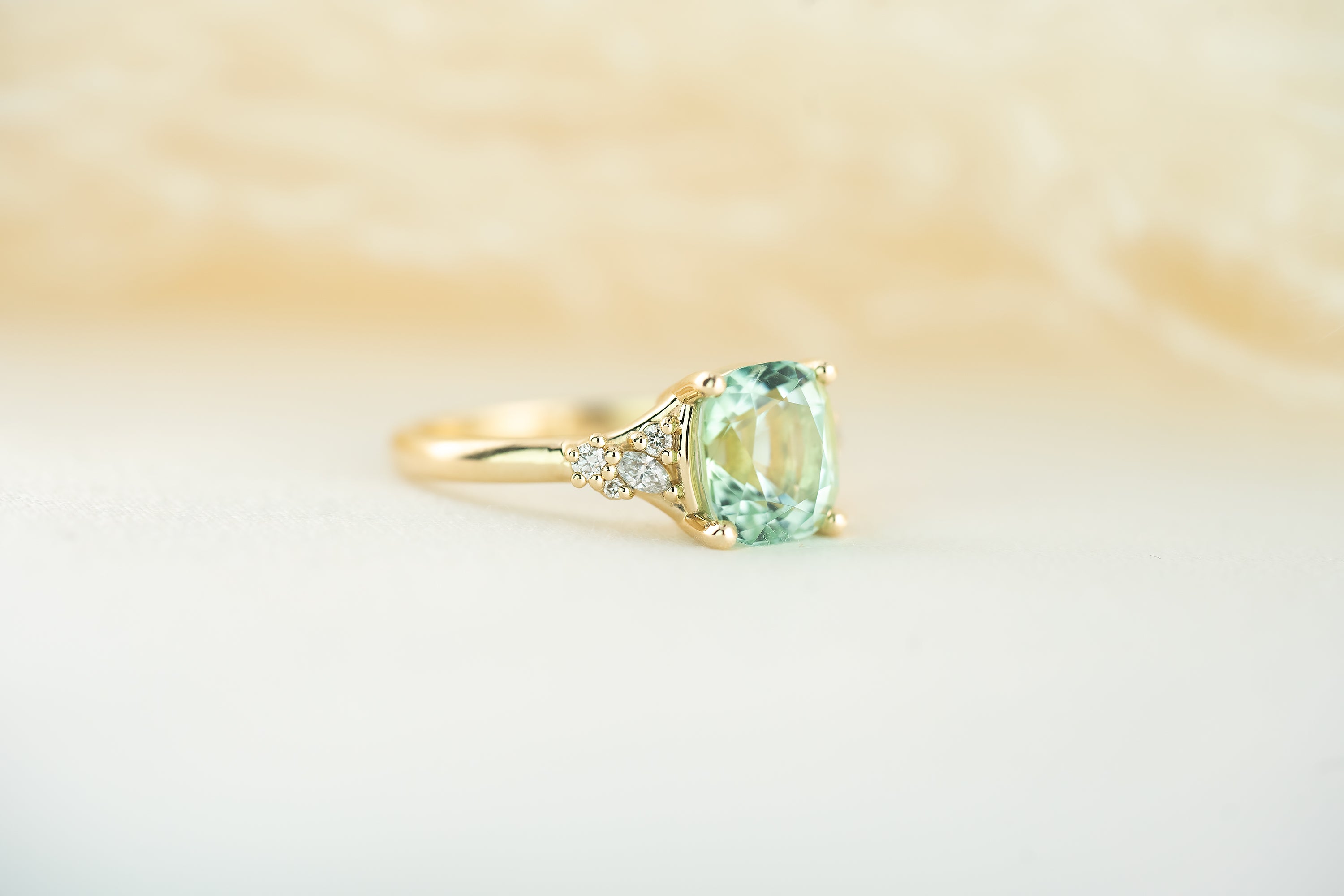 The High Lady Ring - 2.6 CT Cushion Seafoam/Lagoon Tourmaline - Lavender Creek Gems