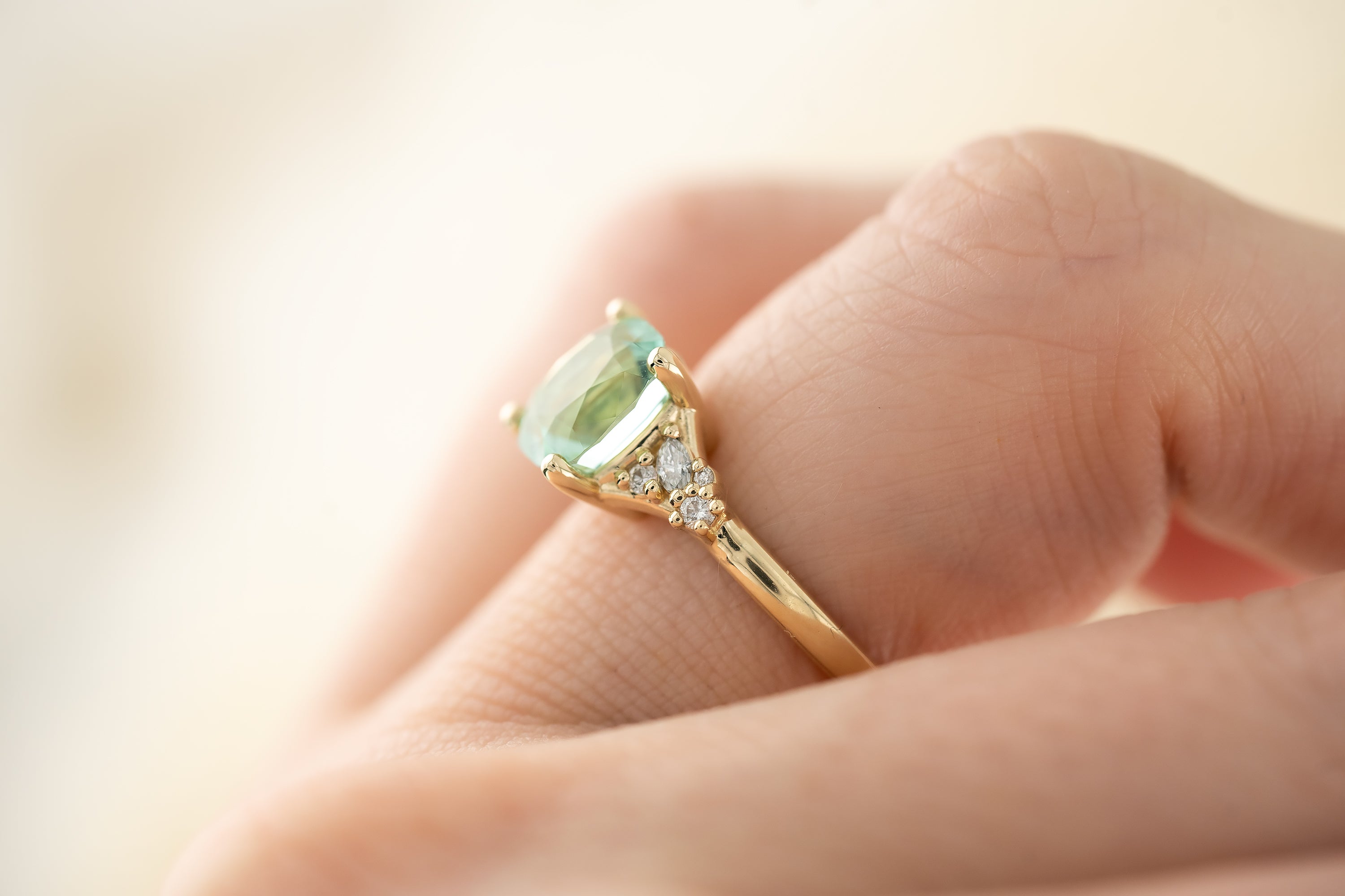 The High Lady Ring - 2.6 CT Cushion Seafoam/Lagoon Tourmaline - Lavender Creek Gems