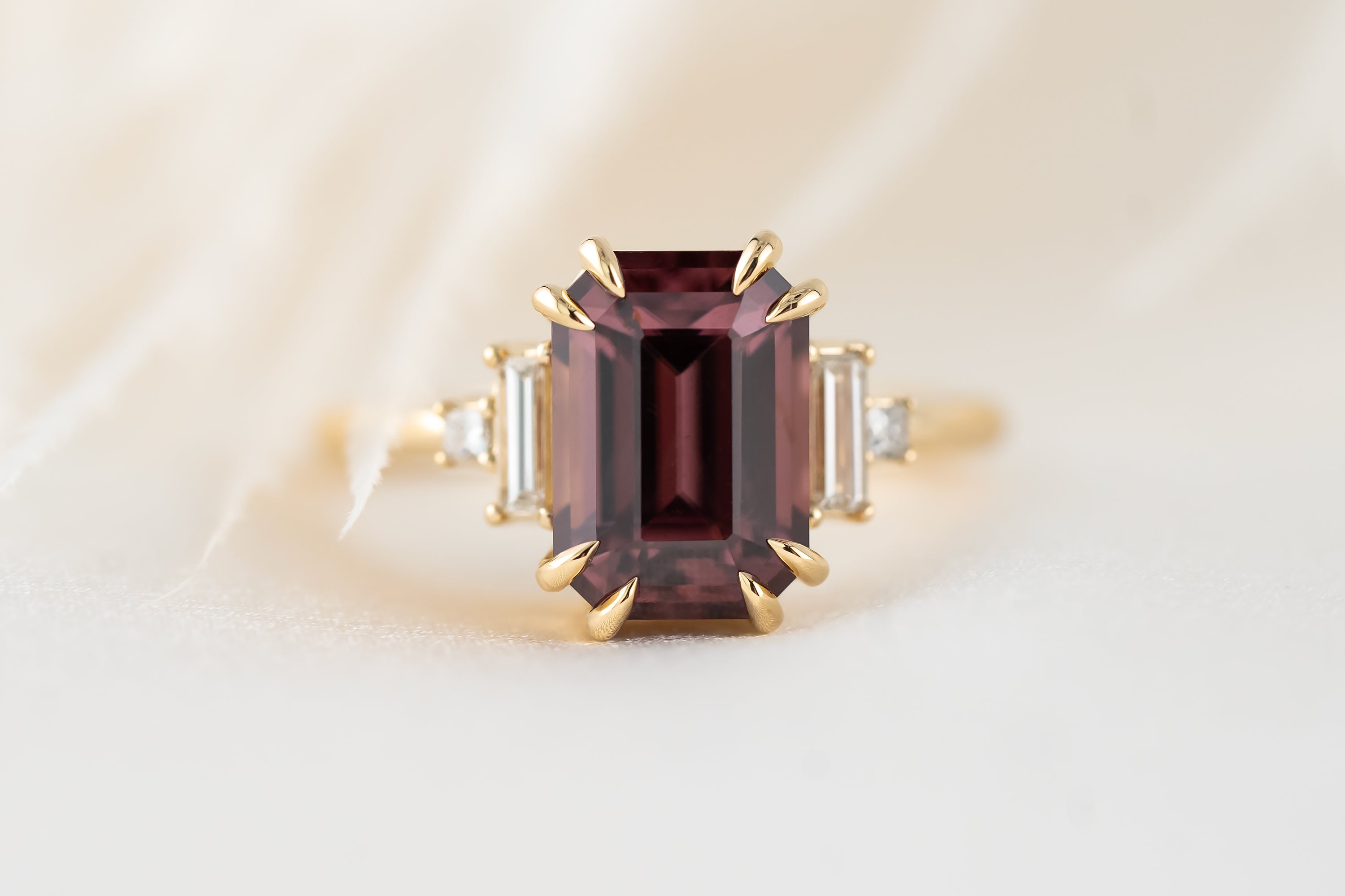 The Mira Ring | 4.78 CT Emerald Cut Red Zircon - Lavender Creek Gems