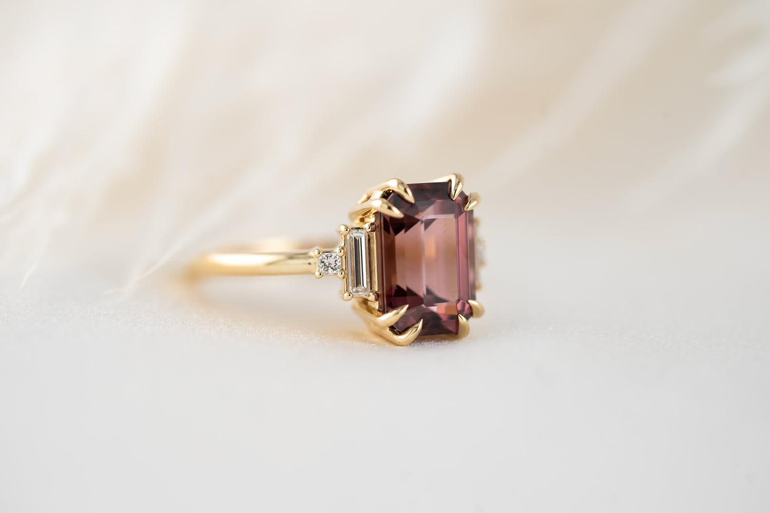 The Mira Ring | 4.78 CT Emerald Cut Red Zircon - Lavender Creek Gems