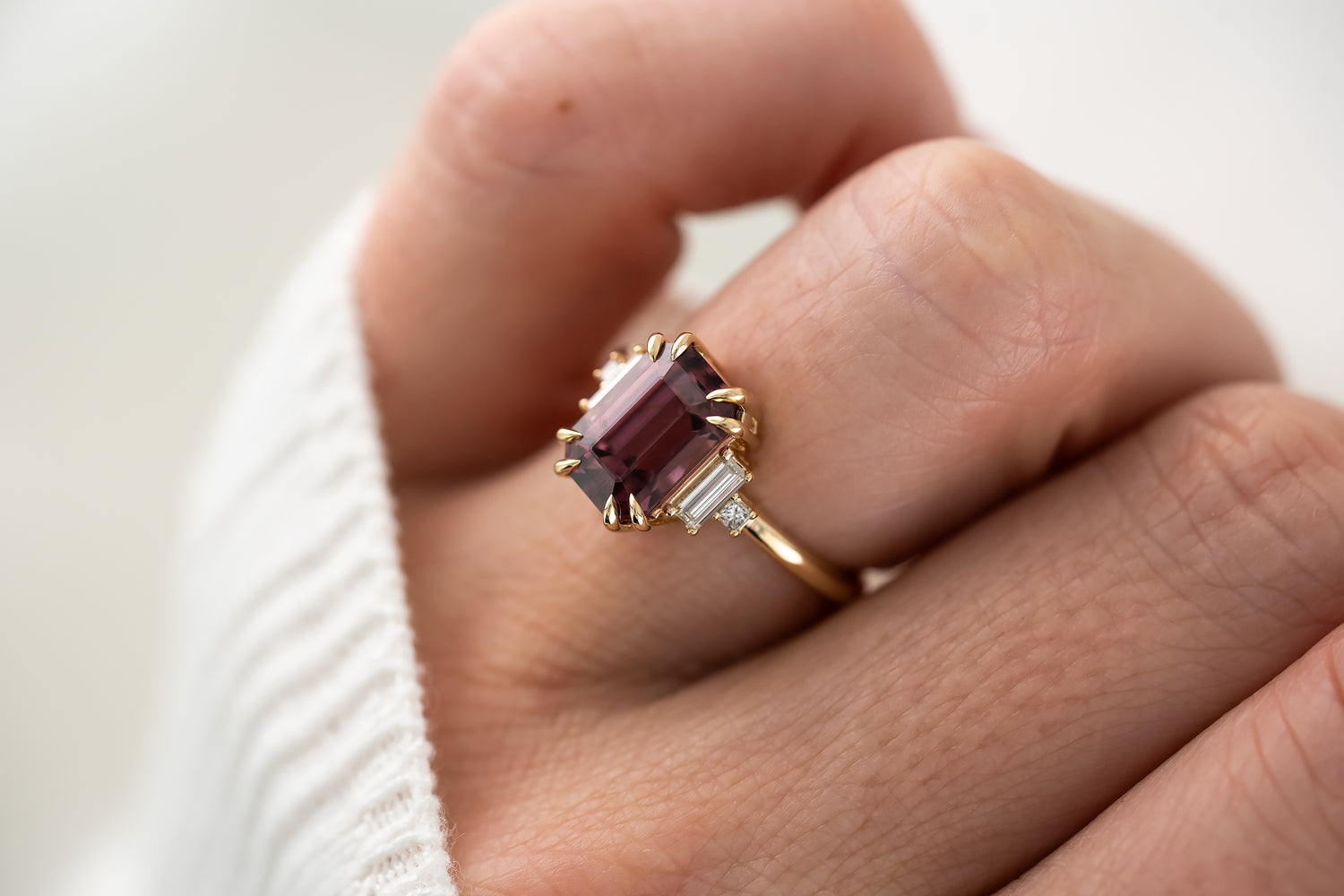 The Mira Ring | 4.78 CT Emerald Cut Red Zircon - Lavender Creek Gems