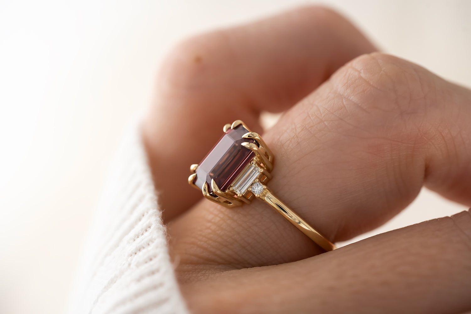 The Mira Ring | 4.78 CT Emerald Cut Red Zircon - Lavender Creek Gems