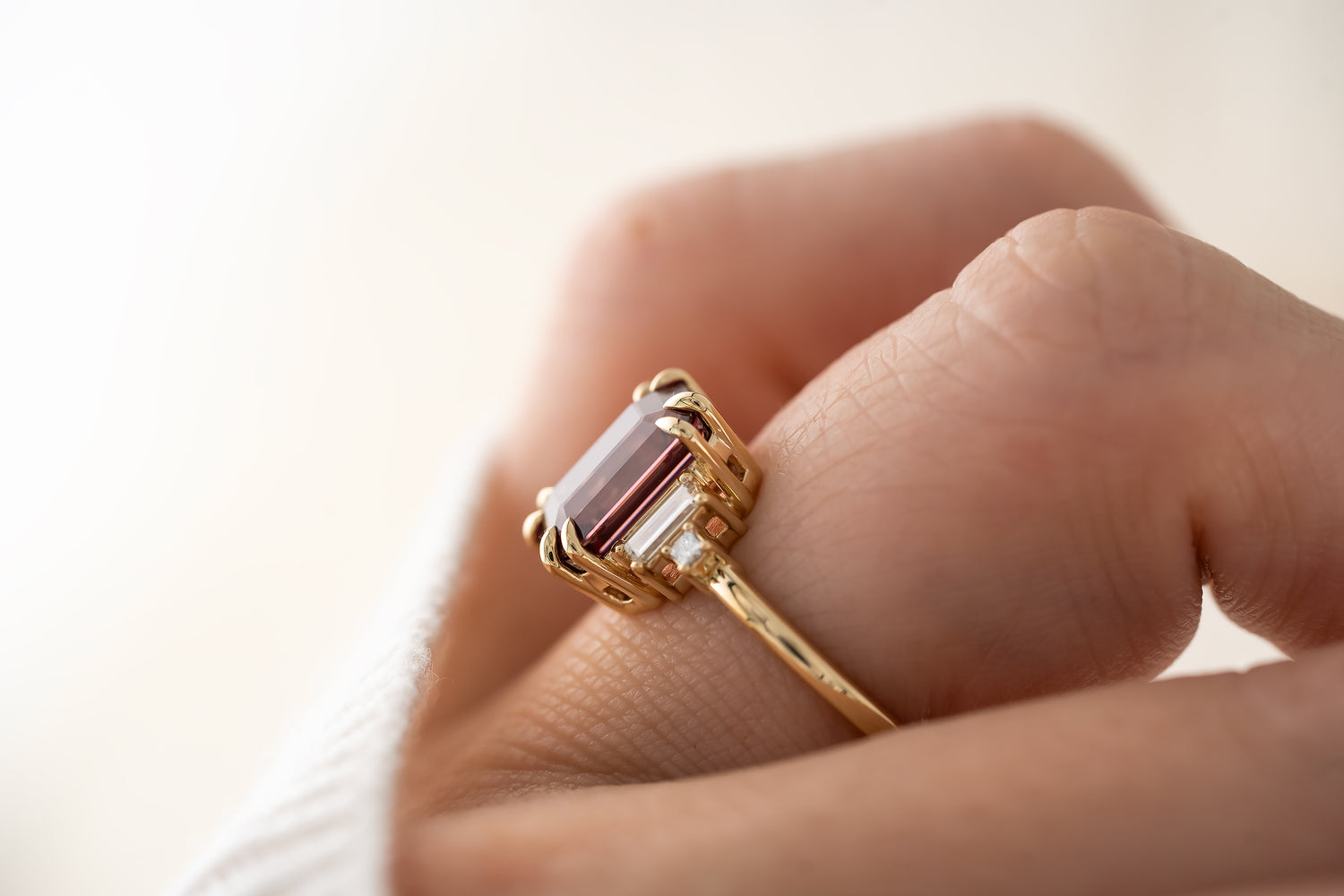 The Mira Ring | 4.78 CT Emerald Cut Red Zircon - Lavender Creek Gems