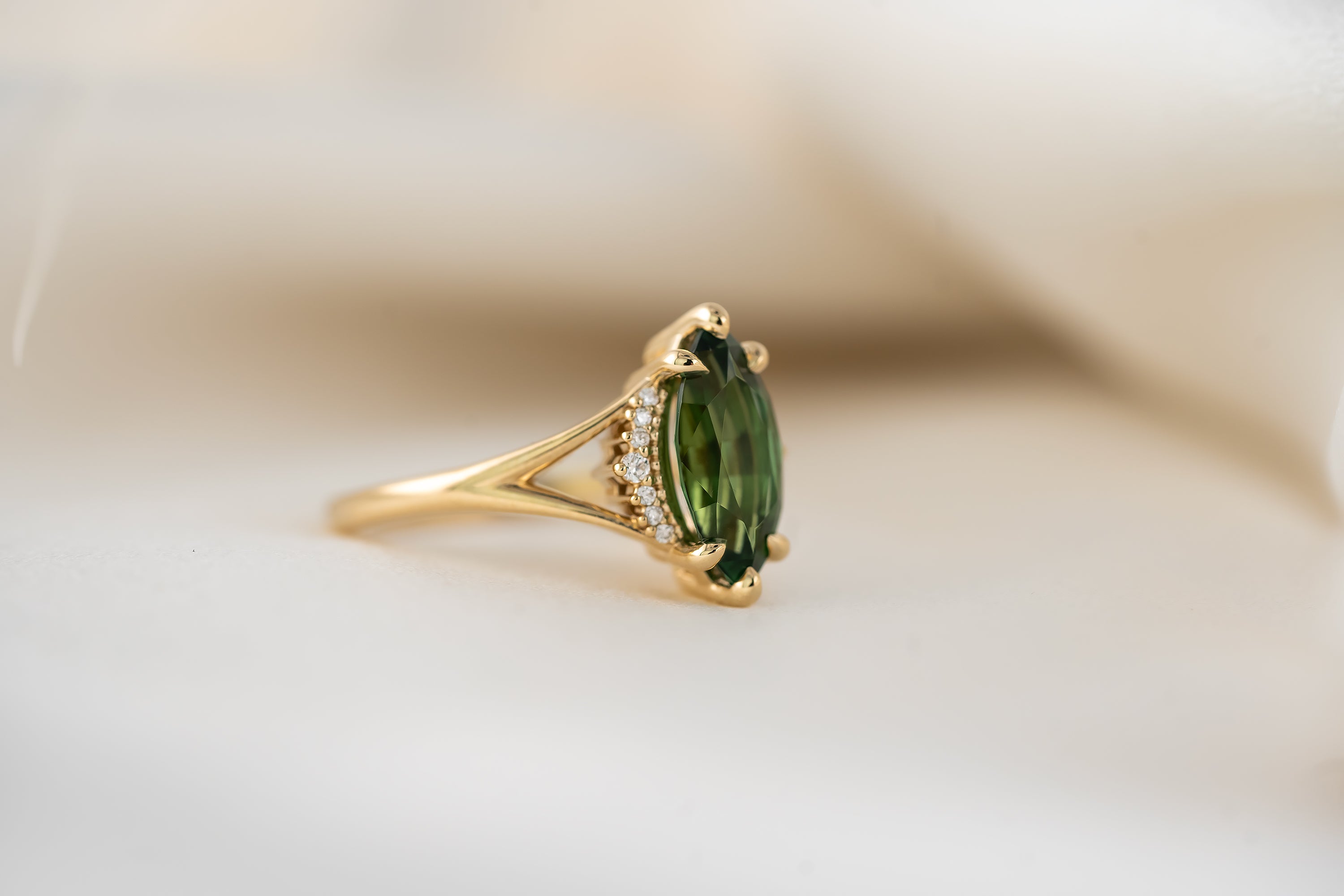 The Serendipity Ring | 1.74 CT Marquise Green Tourmaline - Lavender Creek Gems