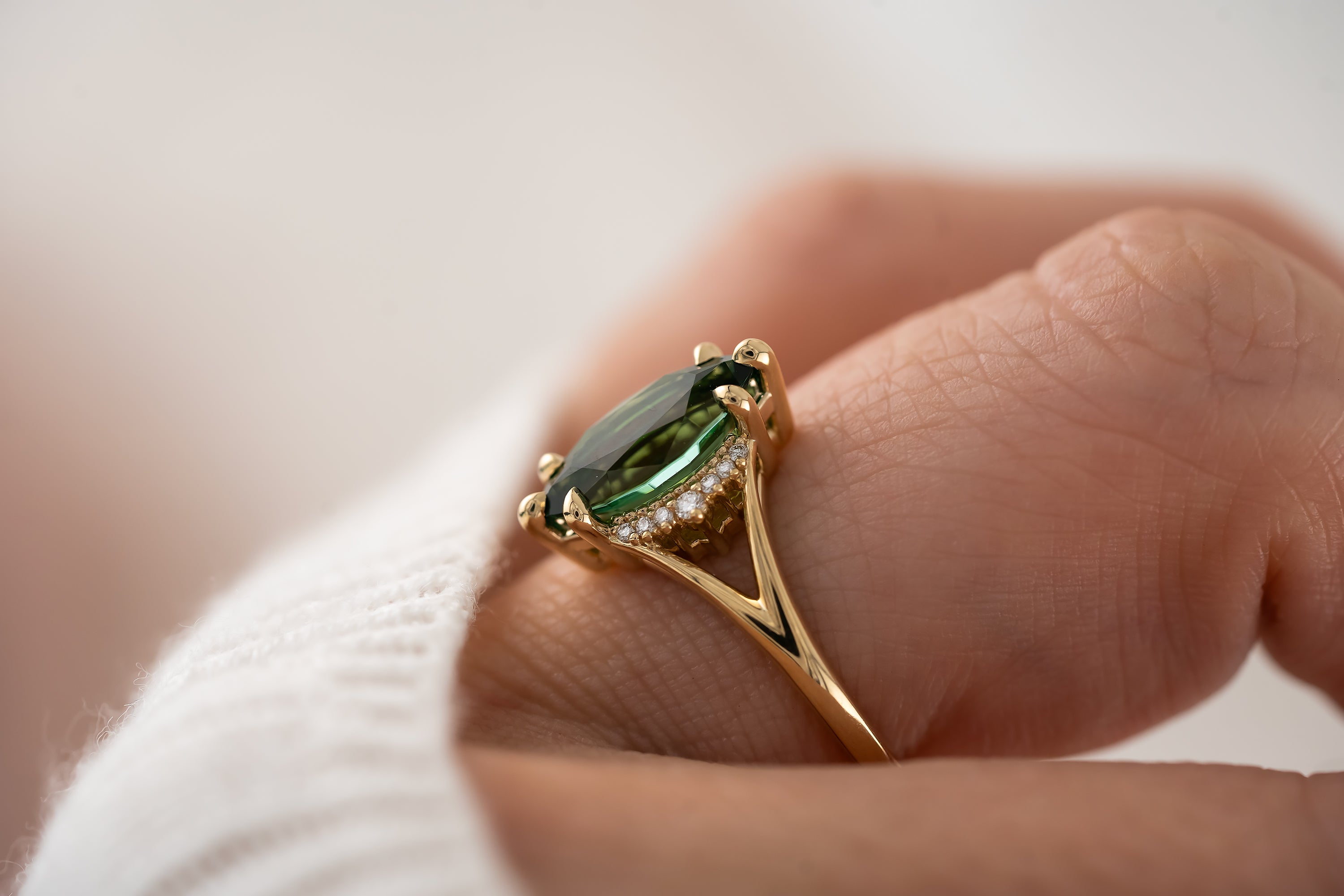 The Serendipity Ring | 1.74 CT Marquise Green Tourmaline - Lavender Creek Gems