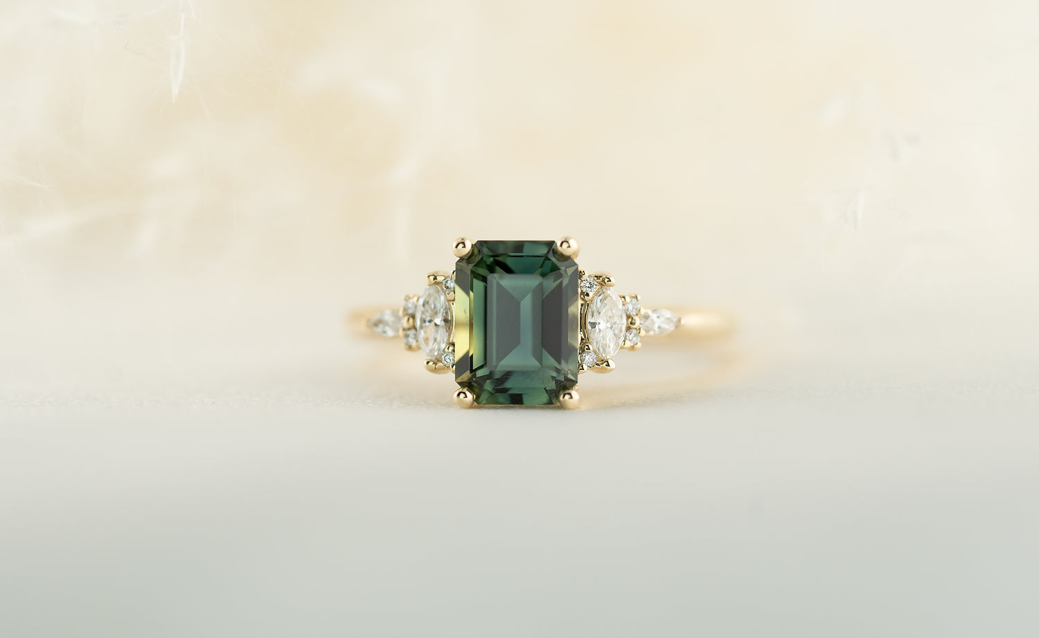 The Maeve 2.25 CT Emerald Cut Teal Green Sapphire Ring - Lavender Creek Gems