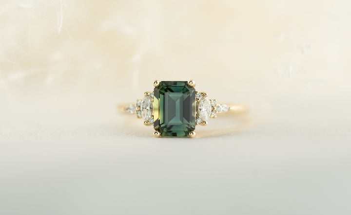 The Maeve 2.25 CT Emerald Cut Teal Green Sapphire Ring