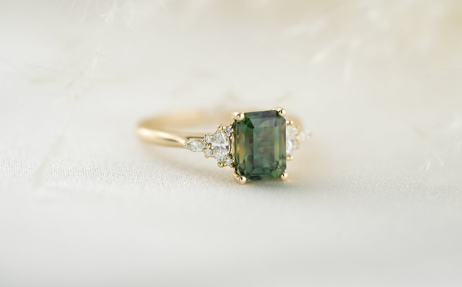 The Maeve 2.25 CT Emerald Cut Teal Green Sapphire Ring - Lavender Creek Gems