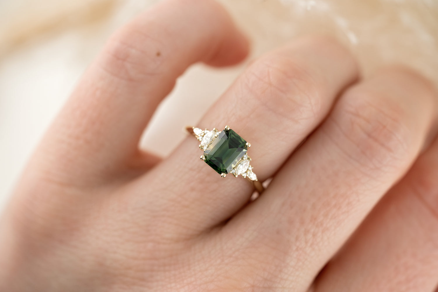 The Maeve 2.25 CT Emerald Cut Teal Green Sapphire Ring - Lavender Creek Gems