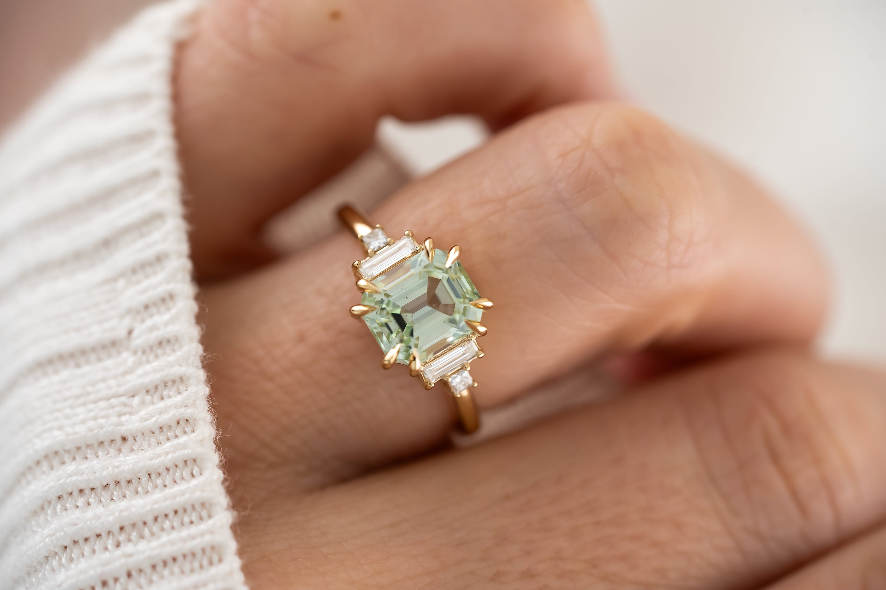 The Mira Ring | 2.44 CT Emerald Cut Mint Green Tourmaline - Lavender Creek Gems