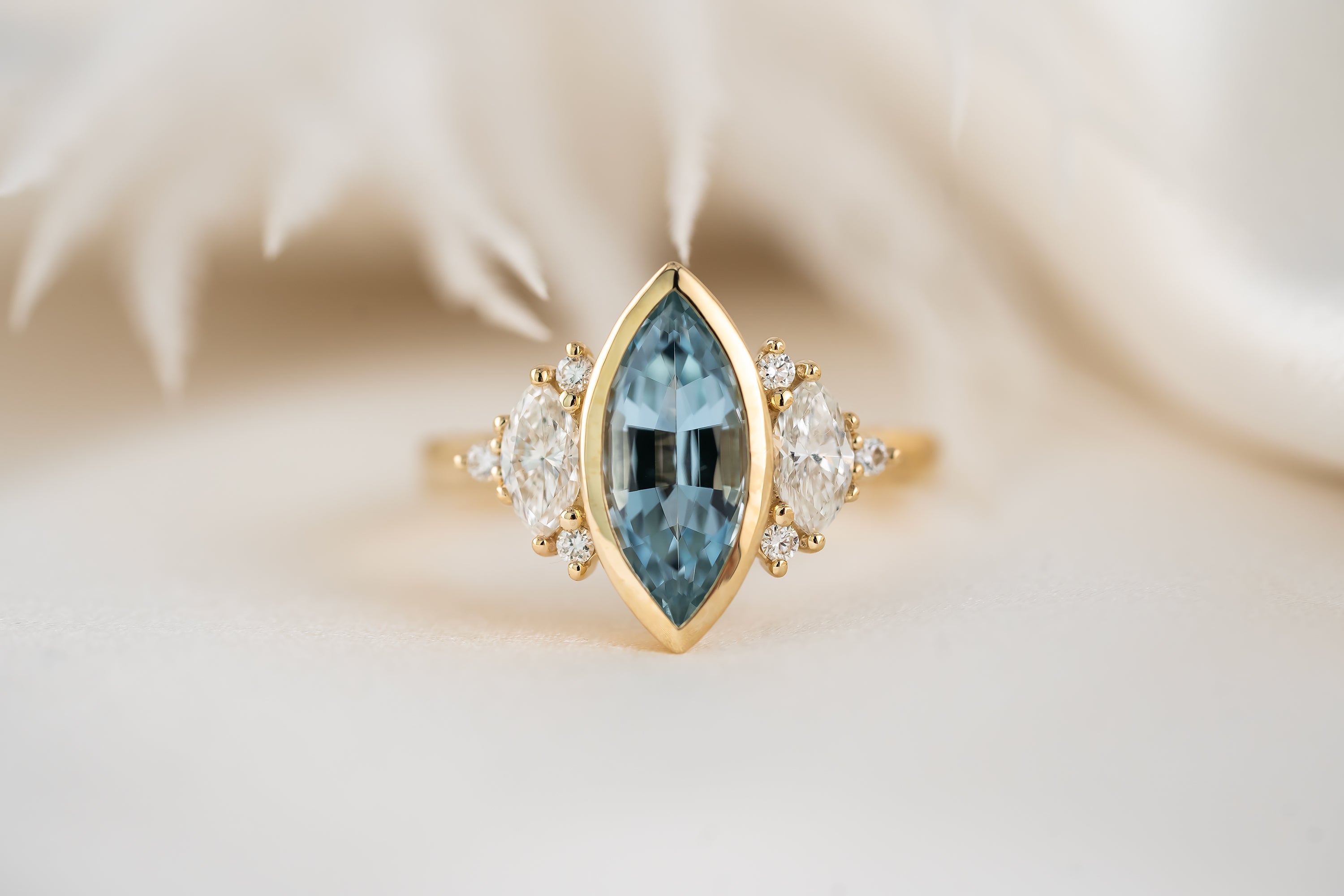 The Bezel Maren Ring | 1.47 CT Marquise Aquamarine - Lavender Creek Gems
