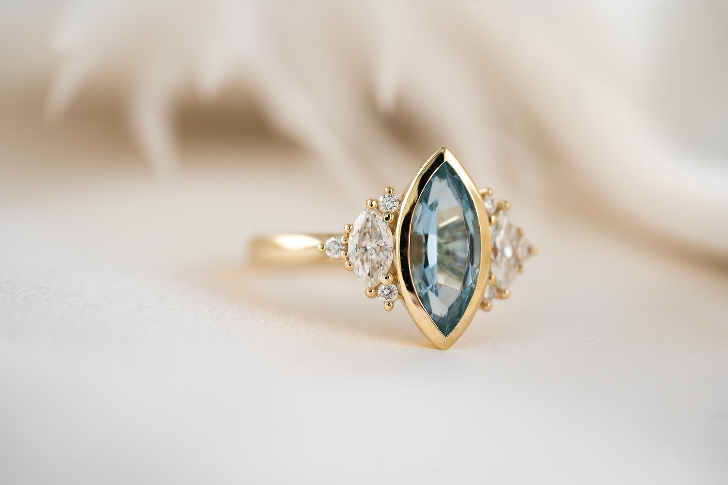 The Bezel Maren Ring | 1.47 CT Marquise Aquamarine - Lavender Creek Gems