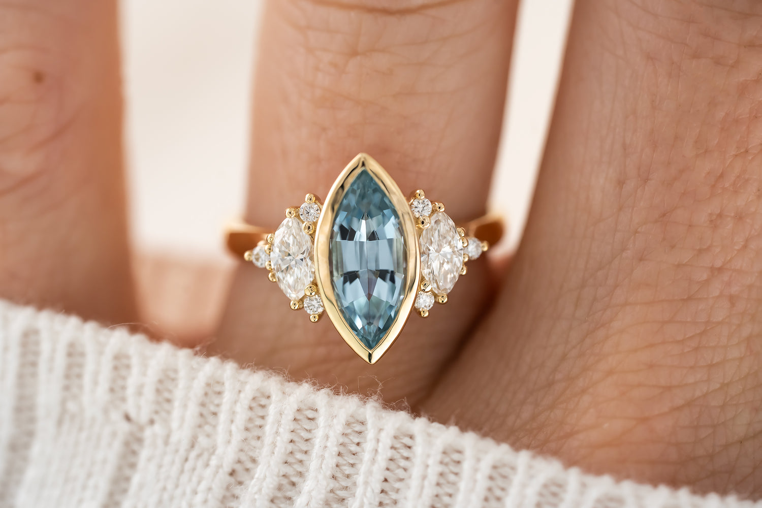 The Bezel Maren Ring | 1.47 CT Marquise Aquamarine - Lavender Creek Gems