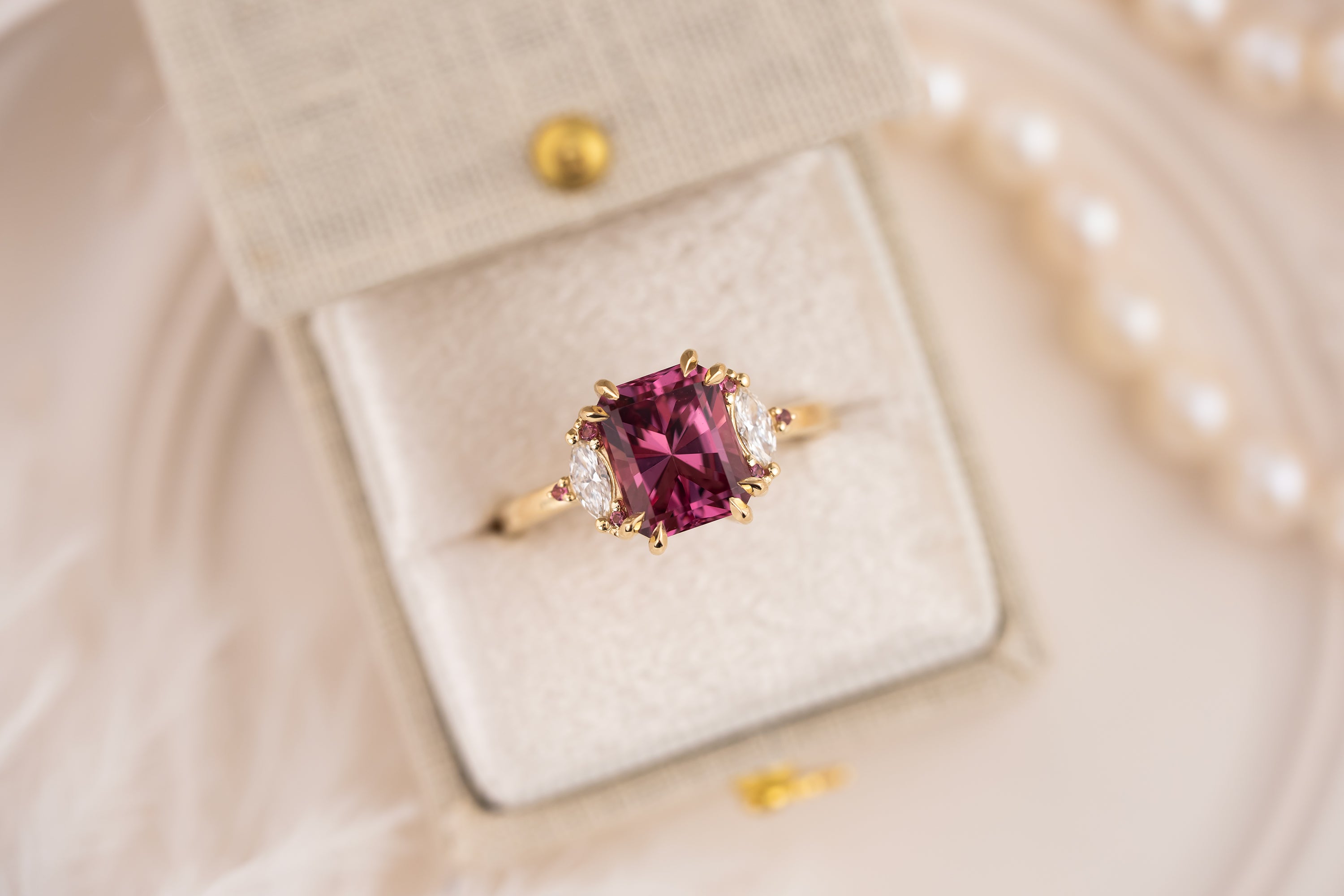 The Low Maren Ring | 3.15 CT Radiant Pink Garnet + Pink Tourmaline - Lavender Creek Gems