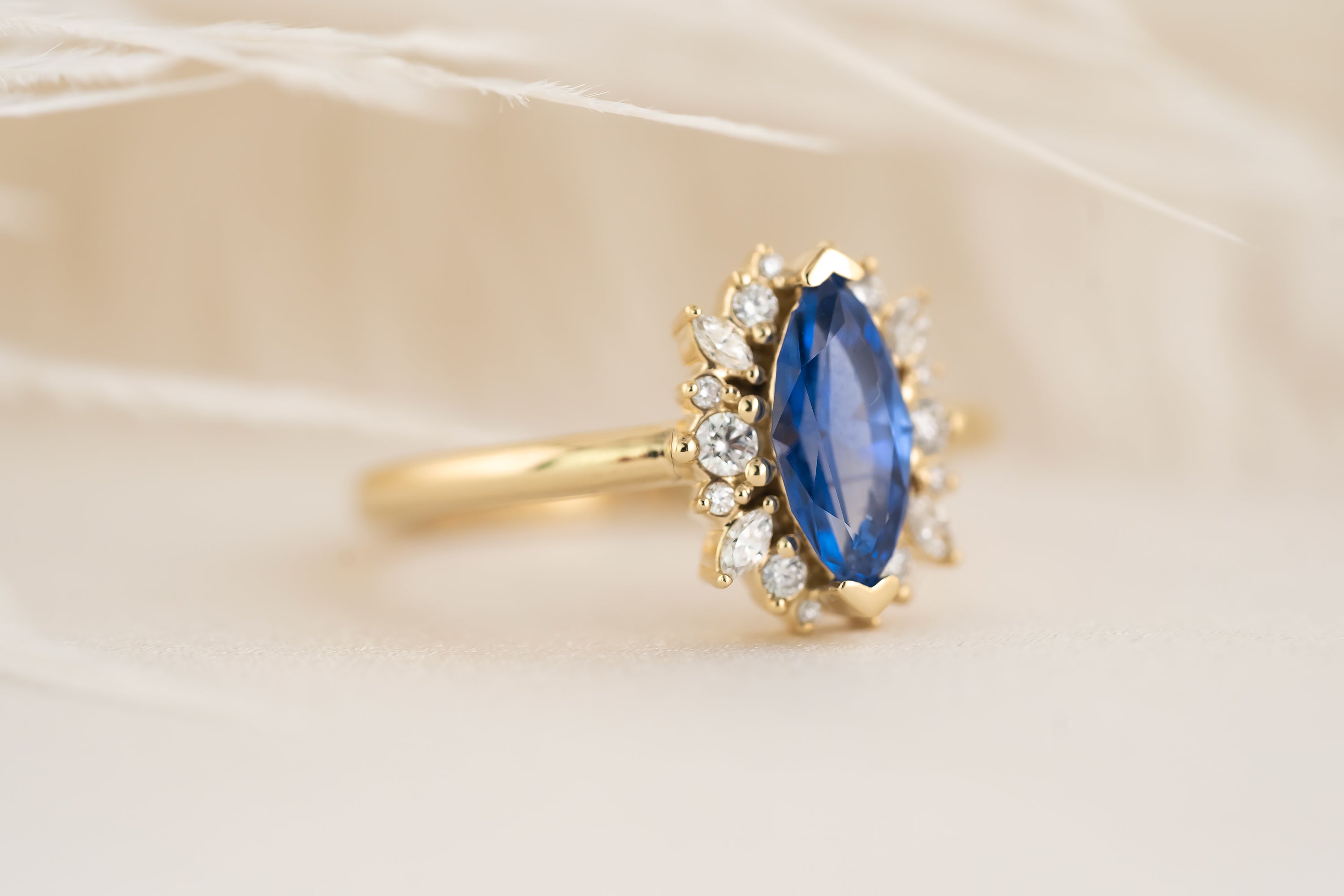 The Eleanor Ring | 1 CT Marquise Royal Blue Sapphire - Lavender Creek Gems