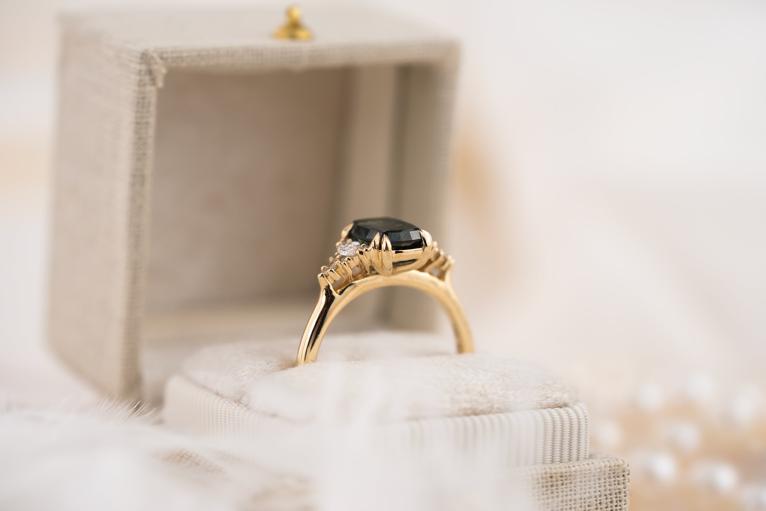 The Maeve Ring | 2.21 CT Elongated Cushion Starbrite™ Teal Green Australian Sapphire - Lavender Creek Gems