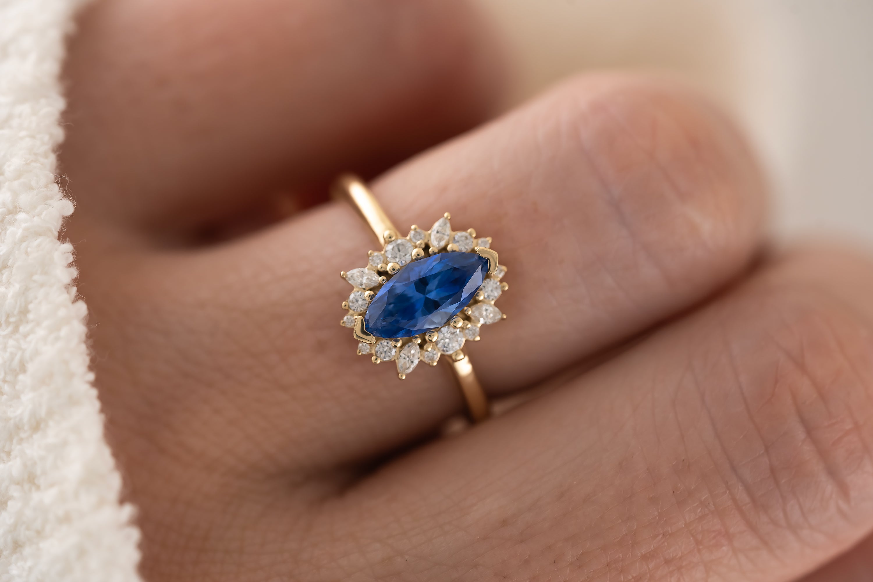 The Eleanor Ring | 1 CT Marquise Royal Blue Sapphire - Lavender Creek Gems