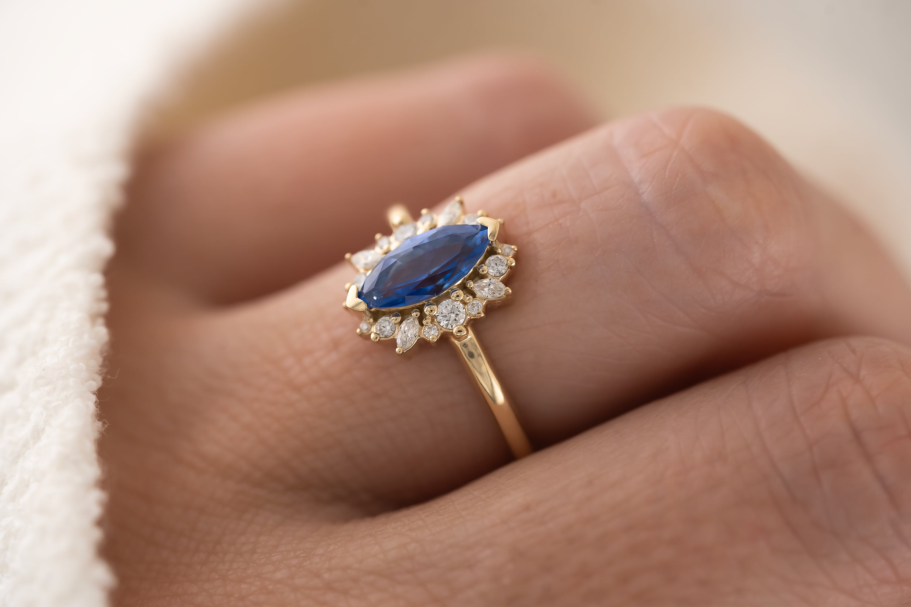 The Eleanor Ring | 1 CT Marquise Royal Blue Sapphire - Lavender Creek Gems