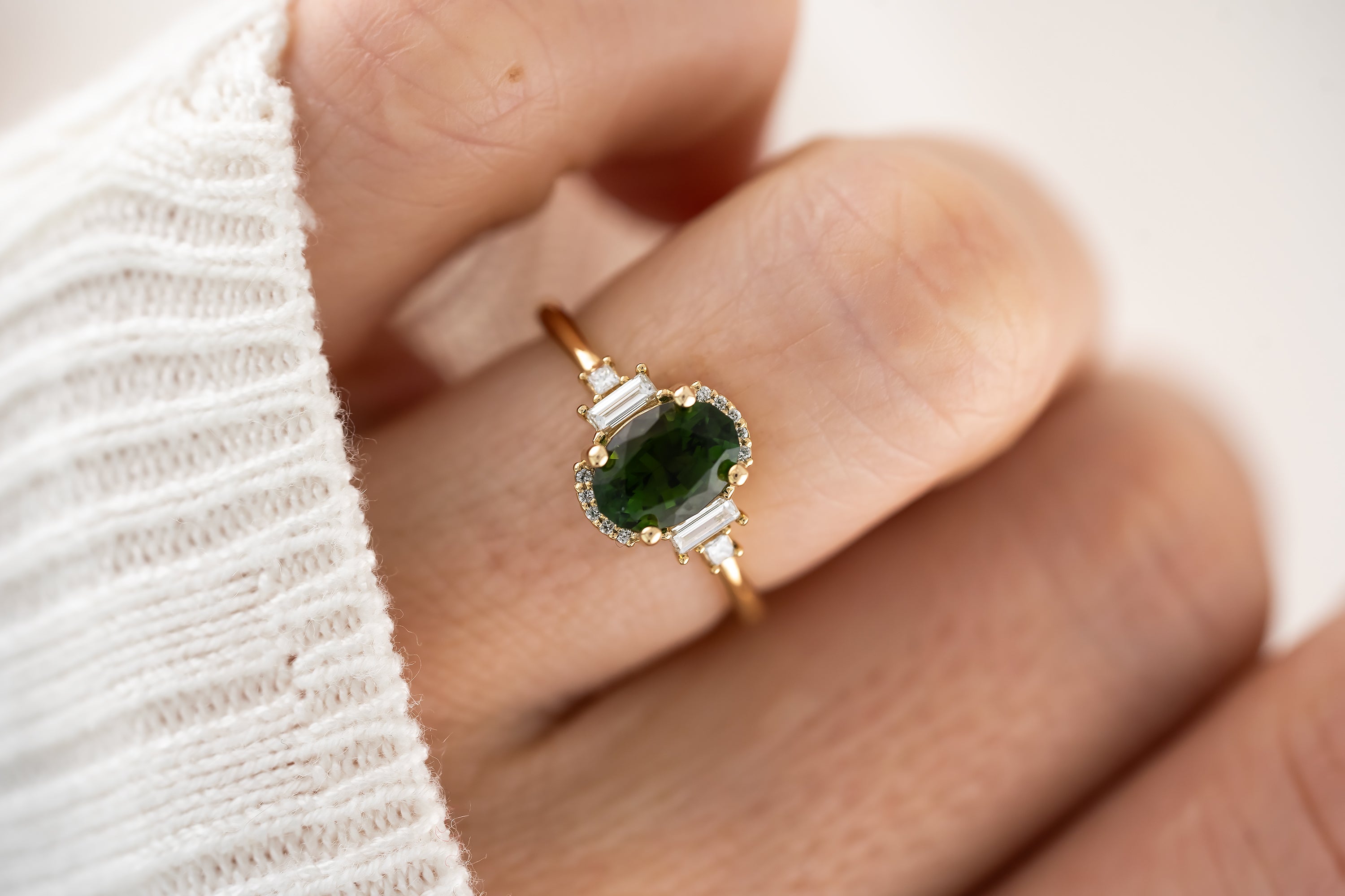 The Sura Ring | 1.38 CT Oval Deep Green Tourmaline - Lavender Creek Gems