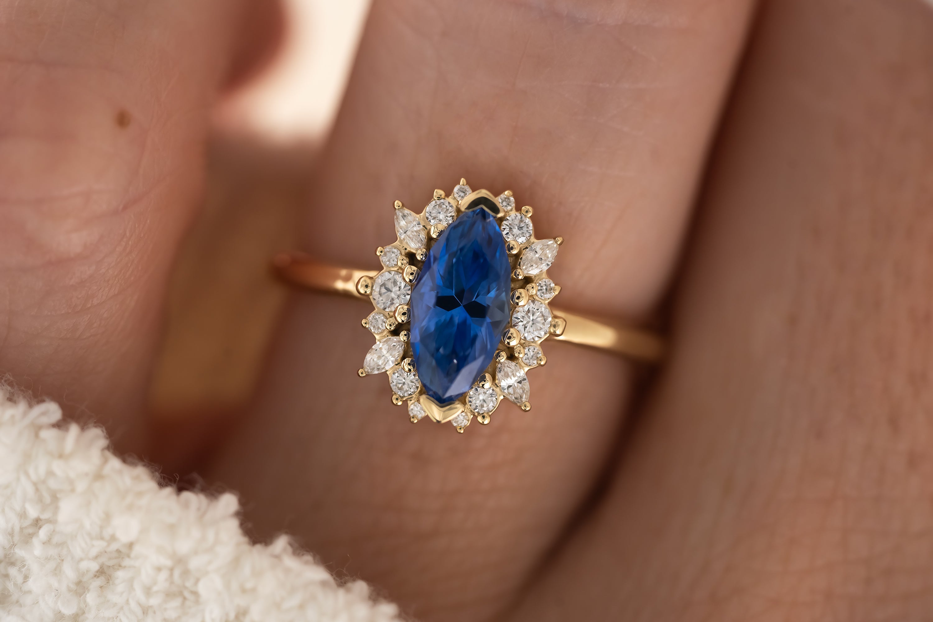 The Eleanor Ring | 1 CT Marquise Royal Blue Sapphire - Lavender Creek Gems
