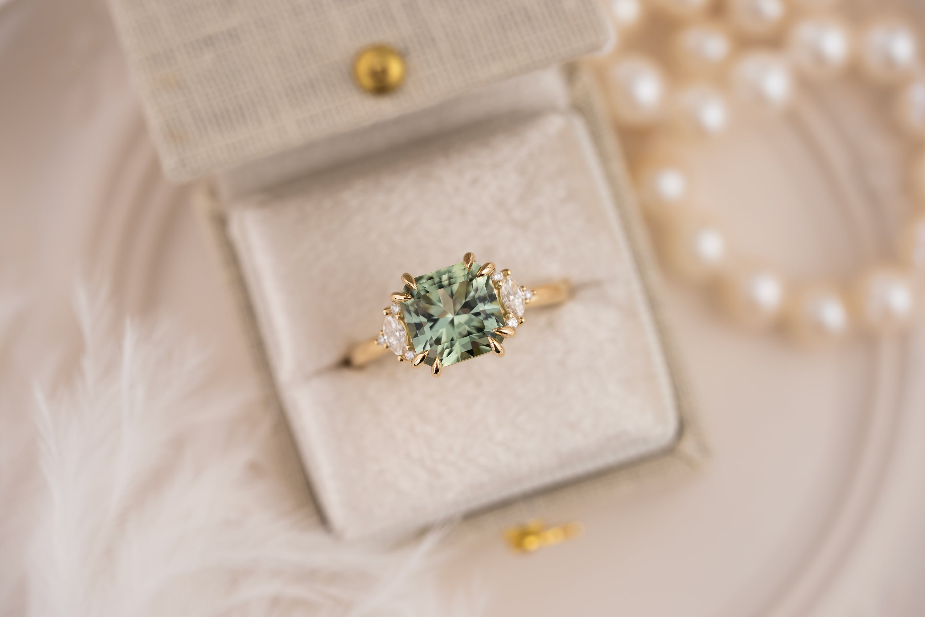 The Low Maren Ring | 2.72 CT Square Radiant Mint/Sage Green Tourmaline - Lavender Creek Gems