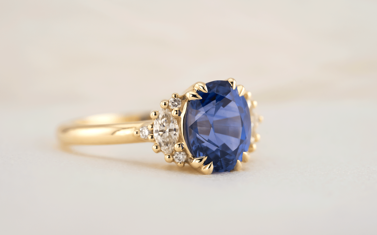 The Low Maren Ring | 2.6 CT Royal Blue Oval Sapphire - Lavender Creek Gems