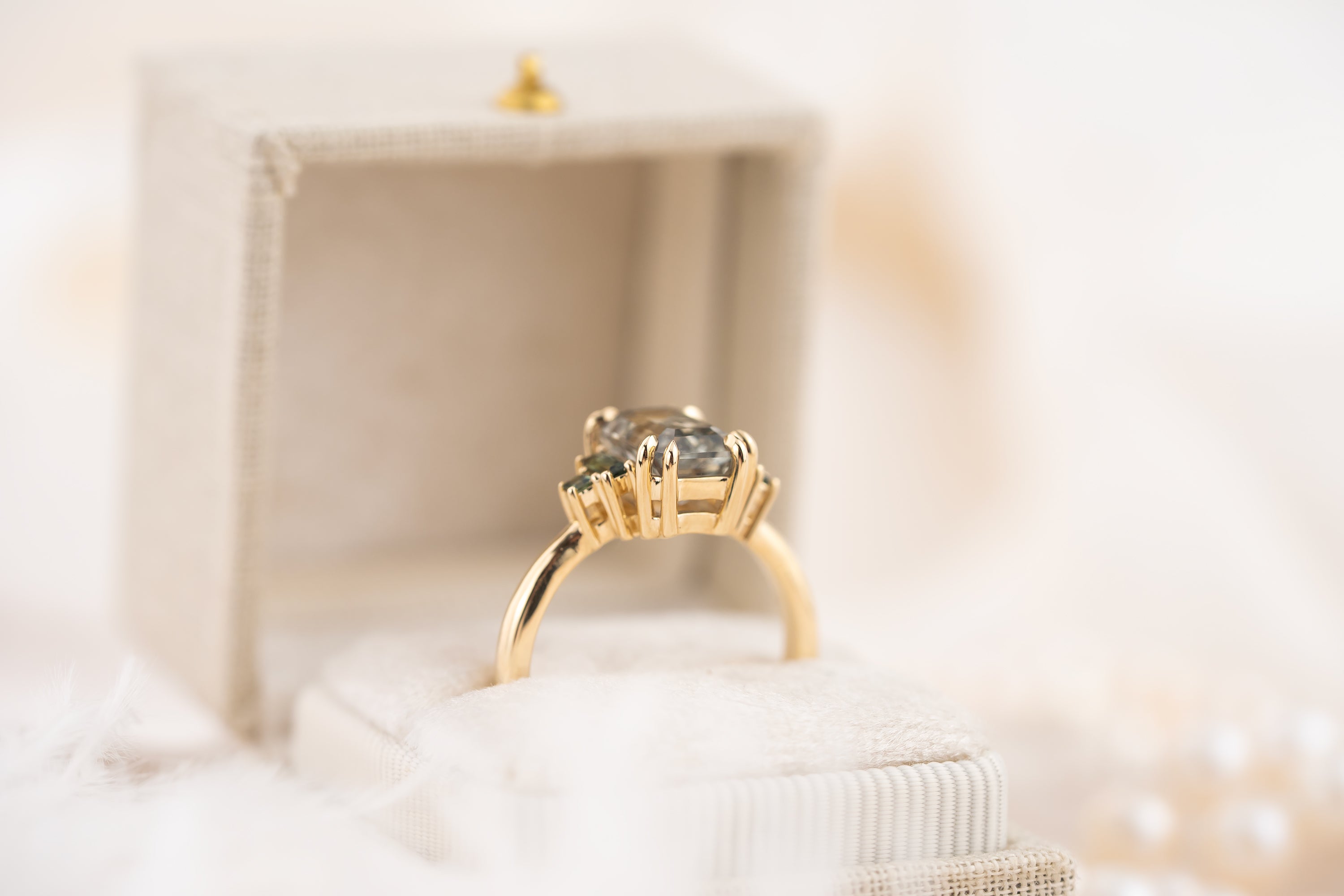 The Mira Ring | 2.98 CT Emerald Cut Steel/Green Sapphire - Lavender Creek Gems