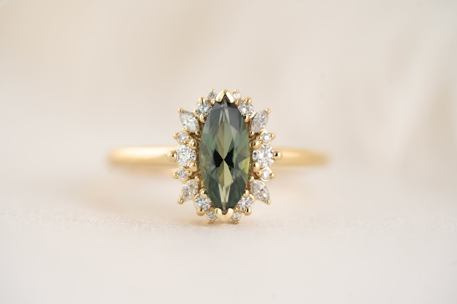 The Eleanor Ring | 1 CT Marquise Teal Green Sapphire - Lavender Creek Gems