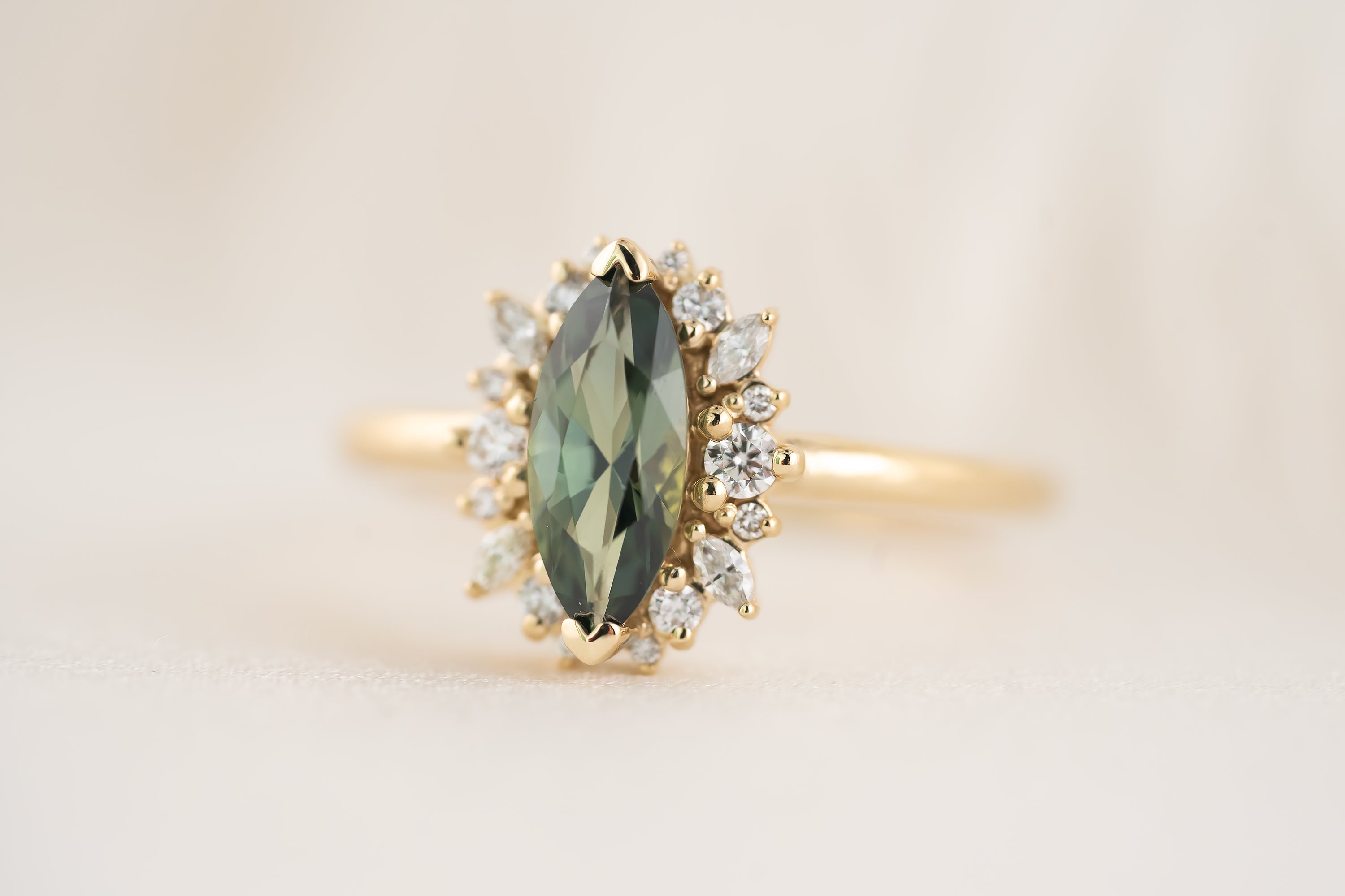 The Eleanor Ring | 1 CT Marquise Teal Green Sapphire - Lavender Creek Gems