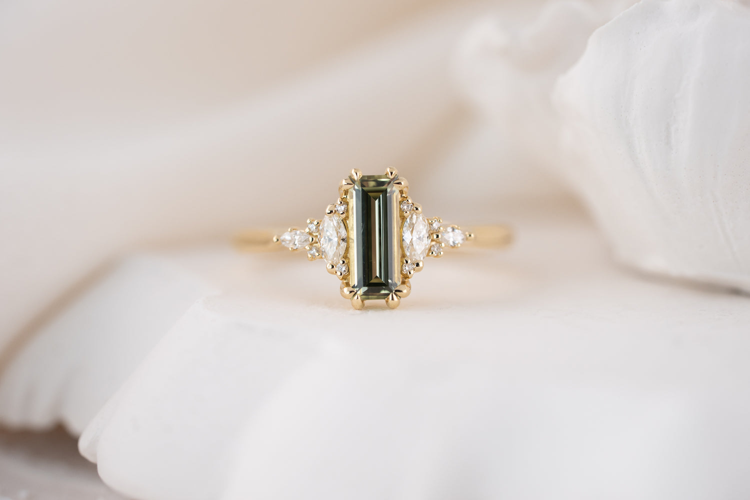 The Maeve Ring | 0.78 CT Baguette Light Green Sapphire - Lavender Creek Gems