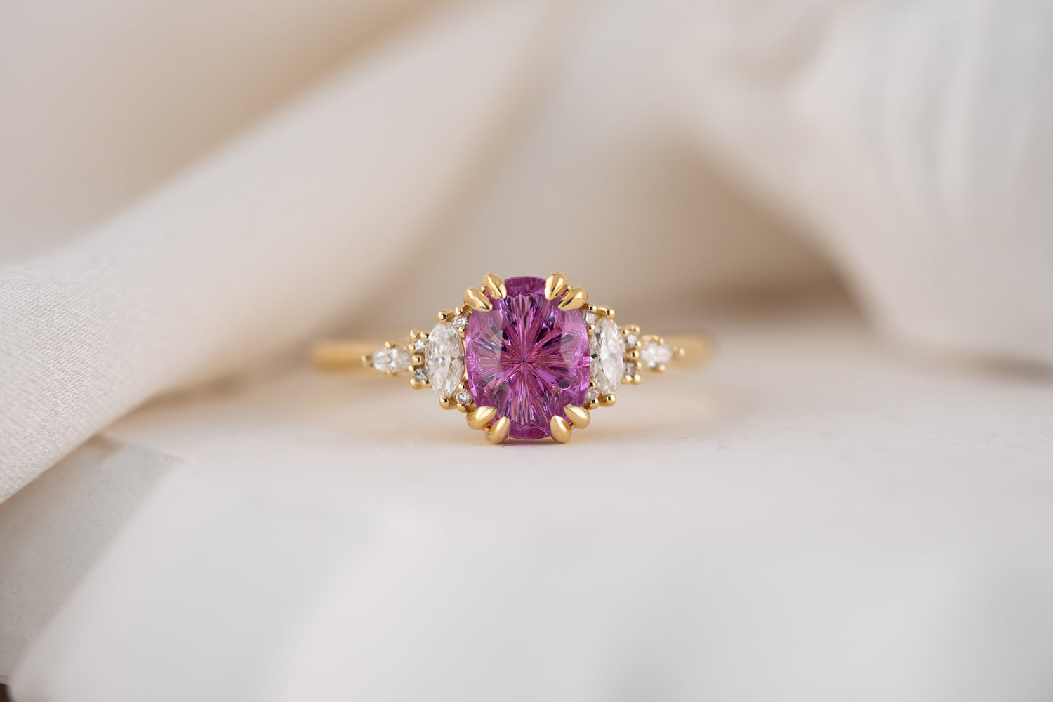 The Maeve Ring | 1.66 CT Oval Hot Pink Fantasy Sapphire - Lavender Creek Gems