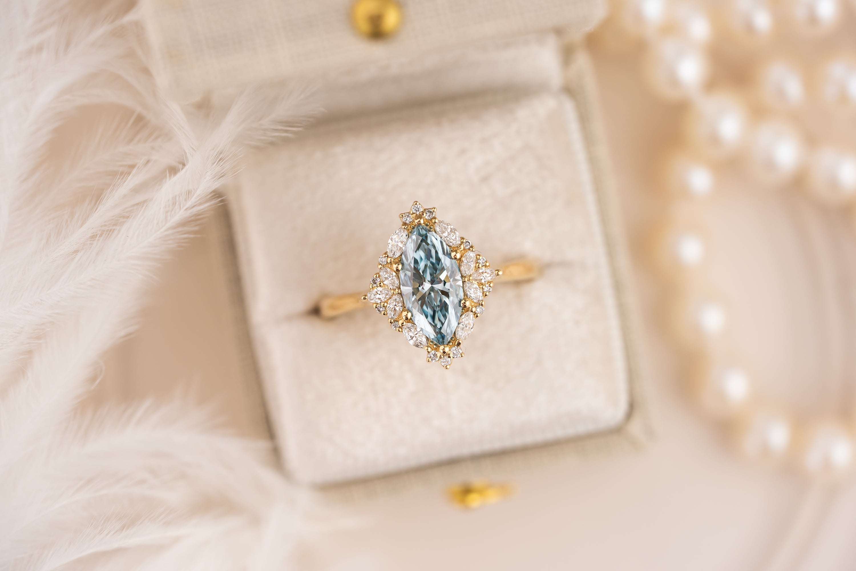 The Noemi Ring | 1.13 CT Marquise Blue Diamond - Lavender Creek Gems