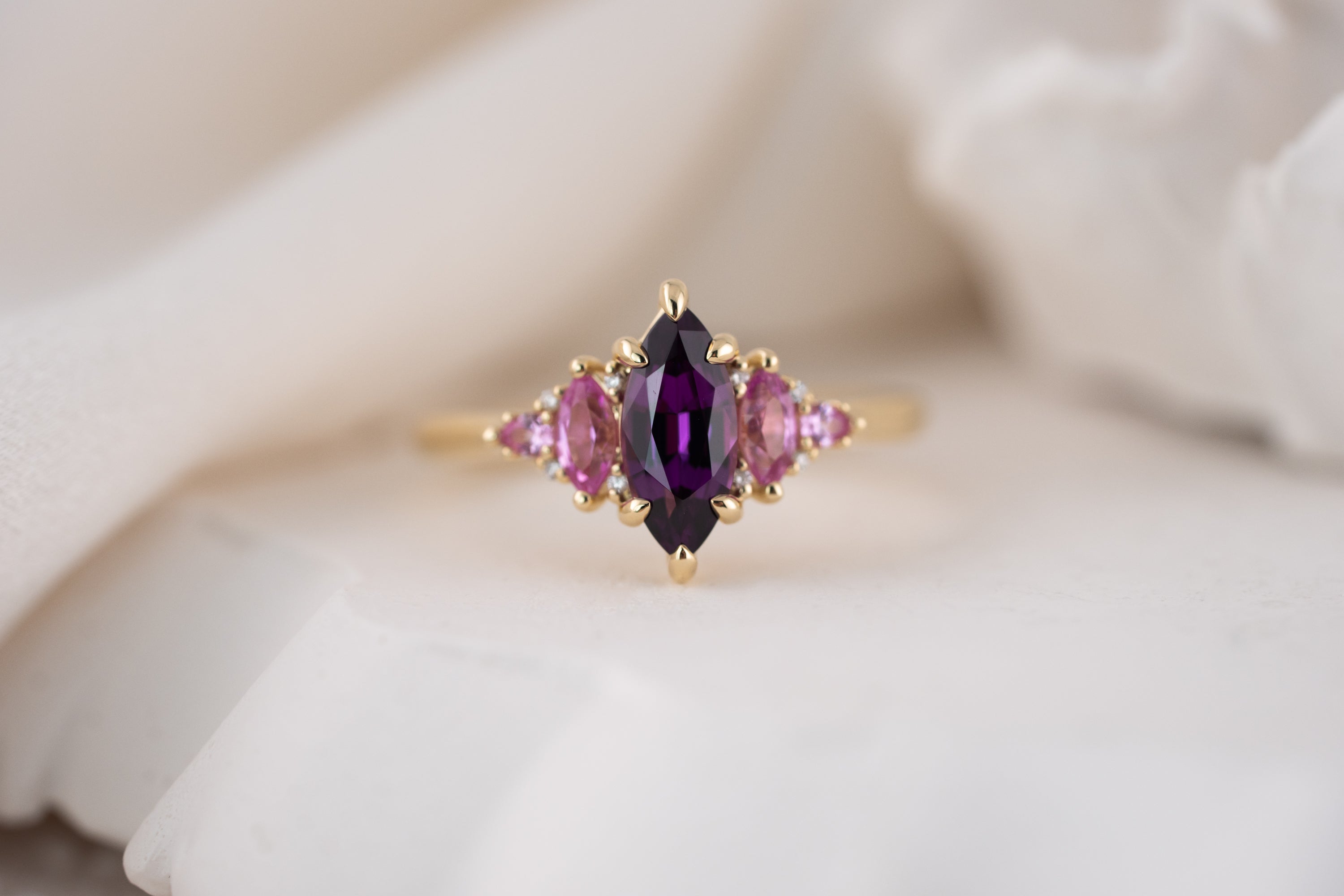 The Maeve Ring | 1.3 CT Marquise Cut Amaranth Garnet - Lavender Creek Gems