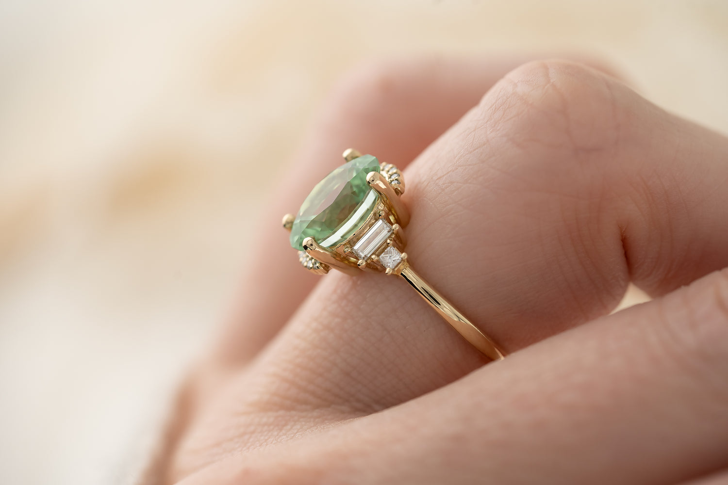 The Sura 2.7 CT Oval Mint Green Tourmaline Ring - Lavender Creek Gems
