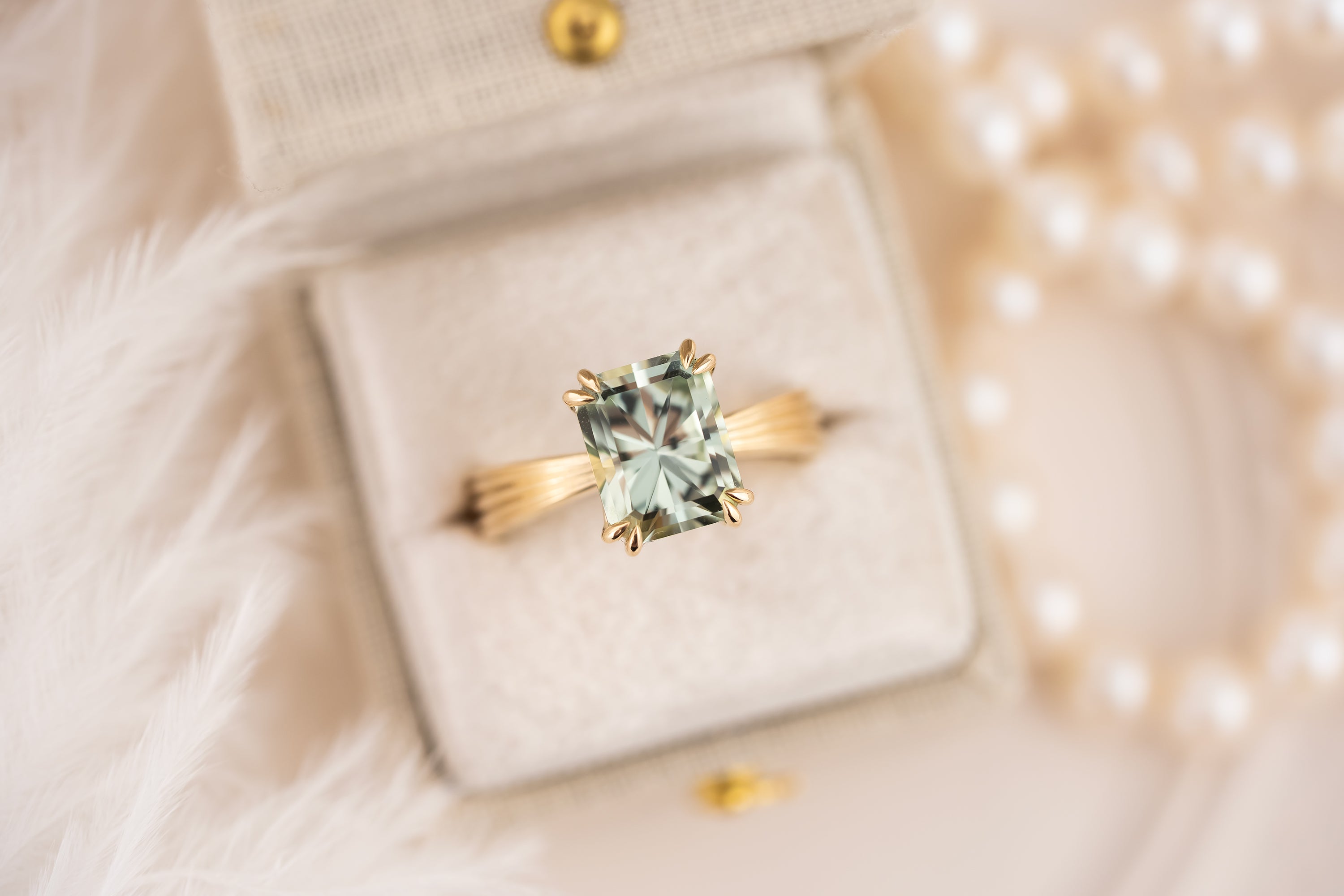 The Veil Ring | 4.2 CT Radiant Mint Green Tourmaline - Lavender Creek Gems