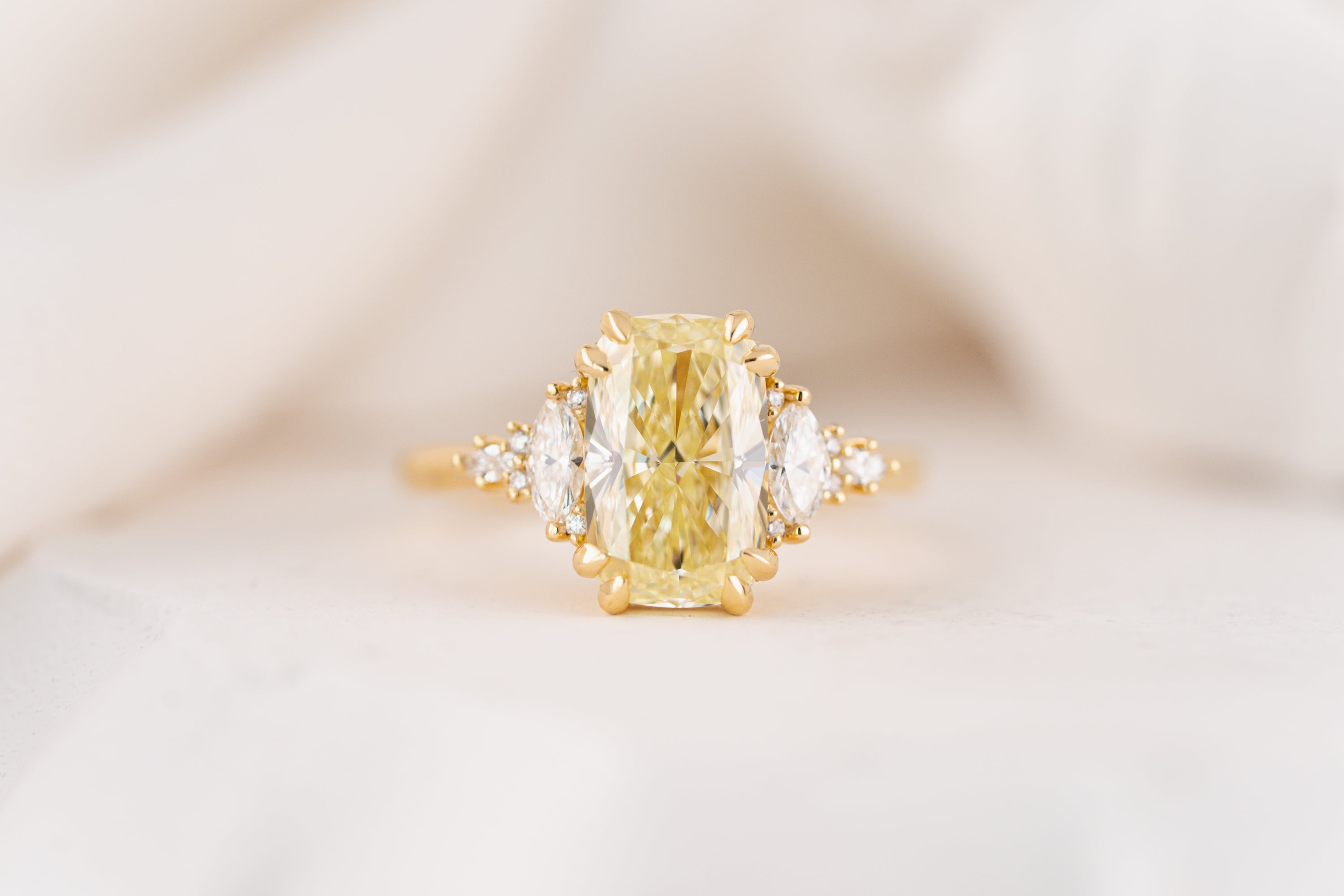 The Maeve Ring | 3 CT Elongated Cushion Yellow Diamond