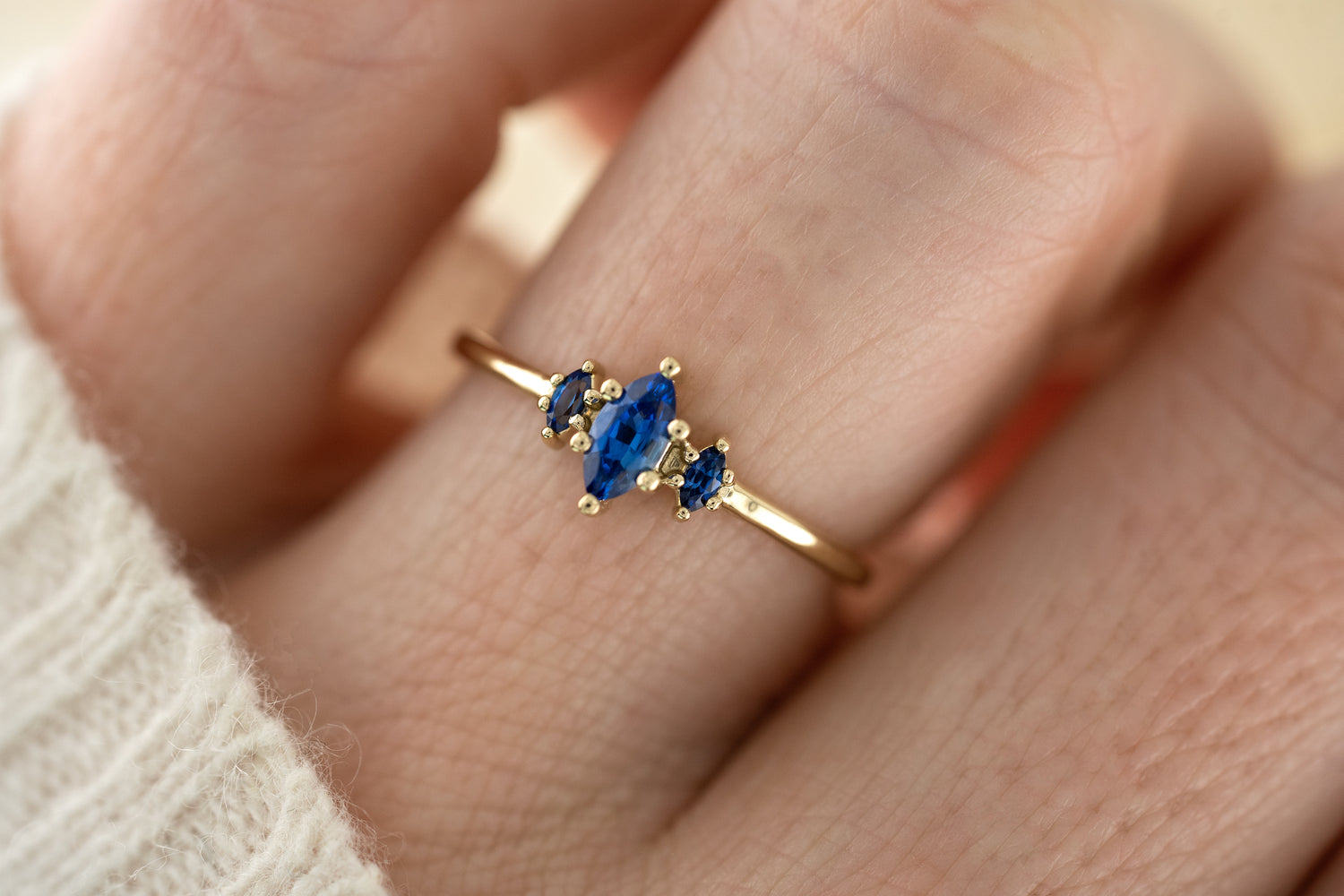 The Mini Triple Sapphire Ring - Royal Blue Sapphire - Lavender Creek Gems