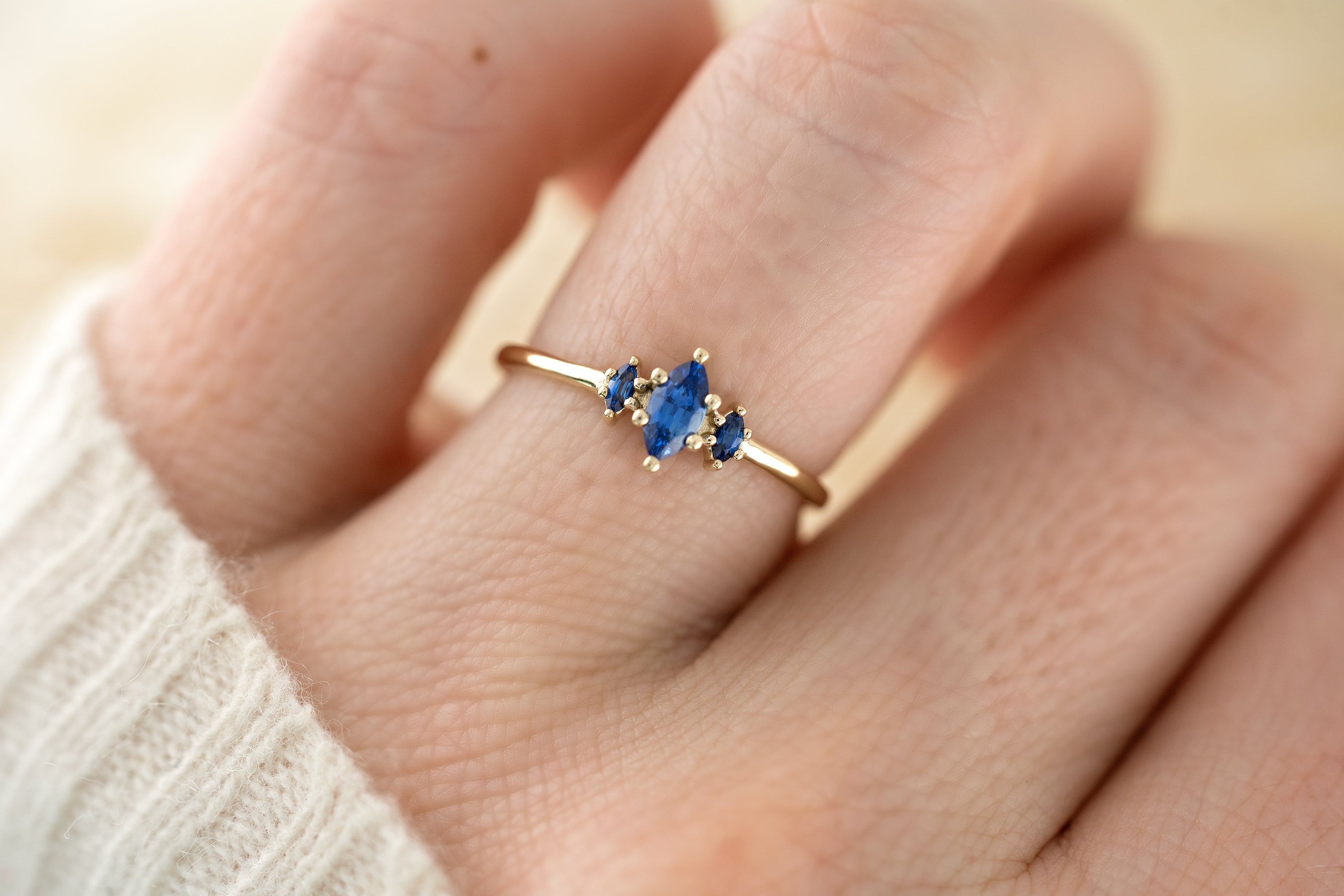 The Mini Triple Sapphire Ring - Royal Blue Sapphire - Lavender Creek Gems