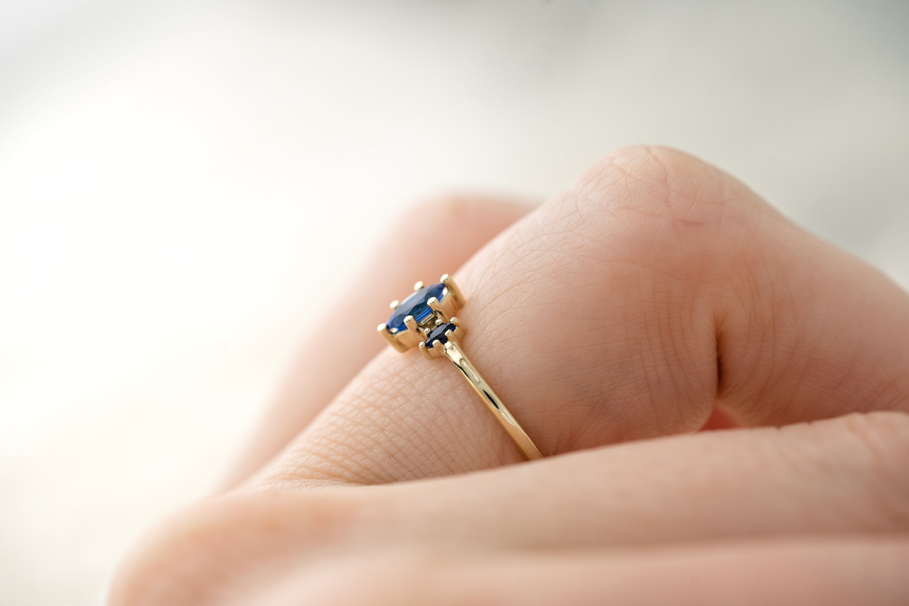 The Mini Triple Sapphire Ring - Royal Blue Sapphire - Lavender Creek Gems
