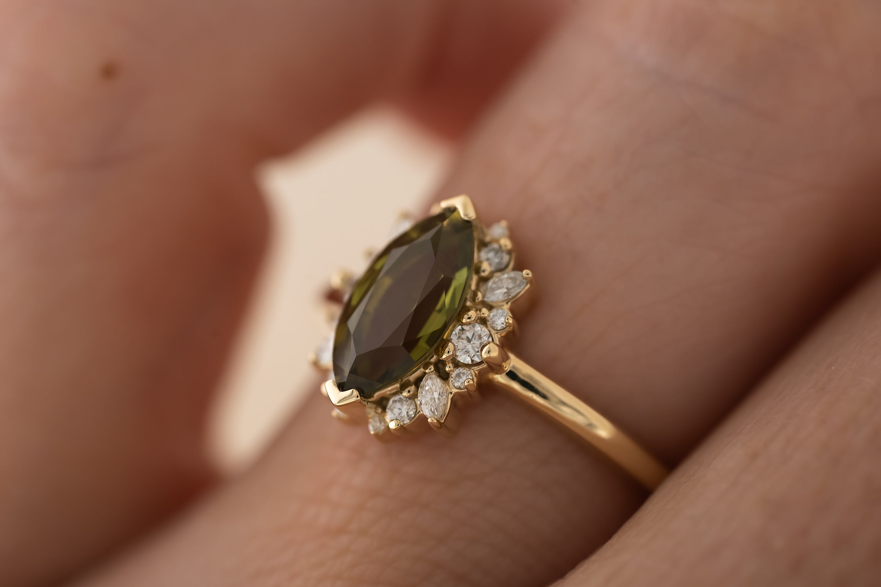 The Eleanor Ring | 1.5 CT Marquise Green Sapphire - Lavender Creek Gems