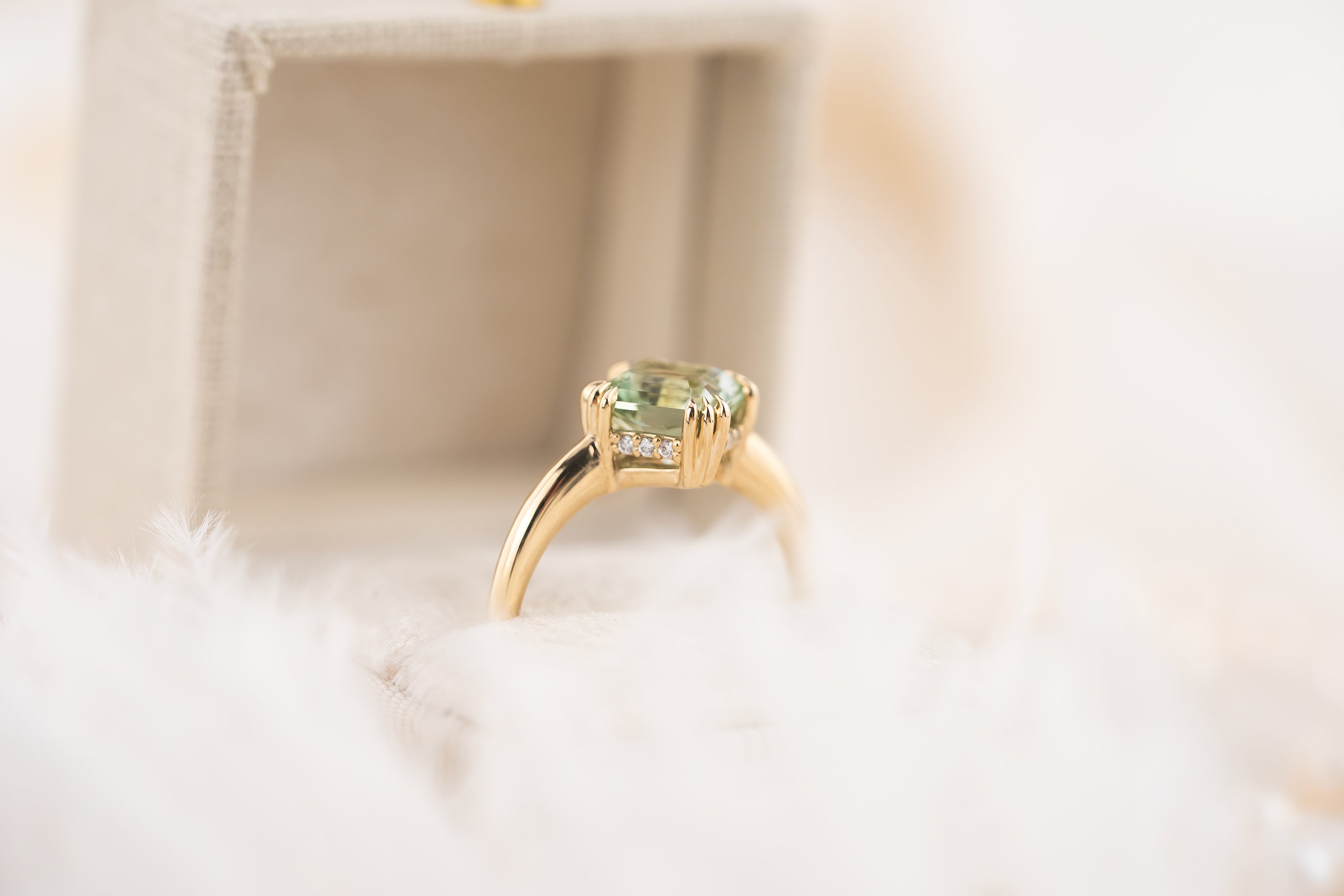 The Thalassa Ring | 2.01 CT Square Radiant Mint/Sage Green Tourmaline + Hidden Halo - Lavender Creek Gems