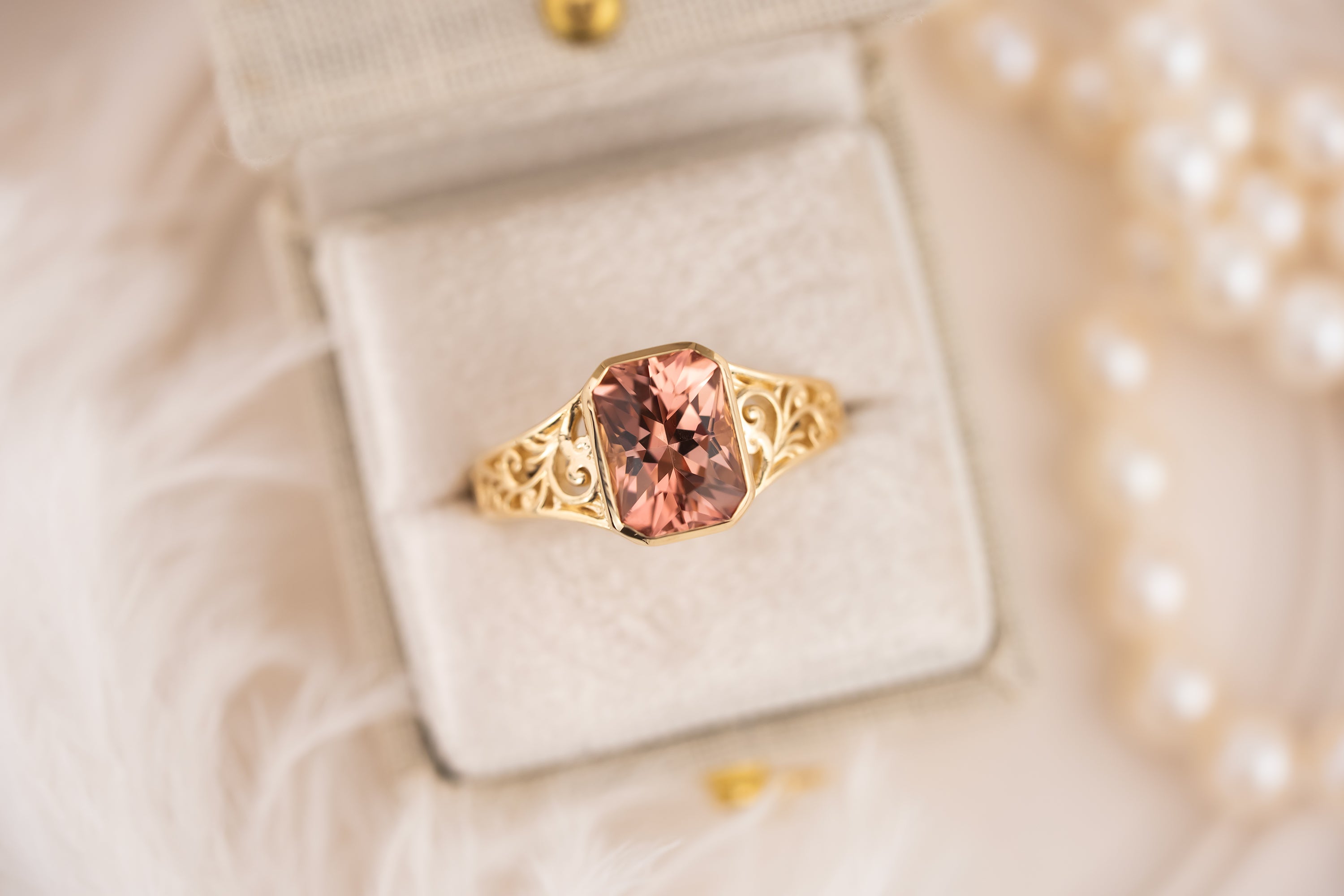 The Endearment Ring | 2.7 Radiant Peach Tourmaline - Lavender Creek Gems