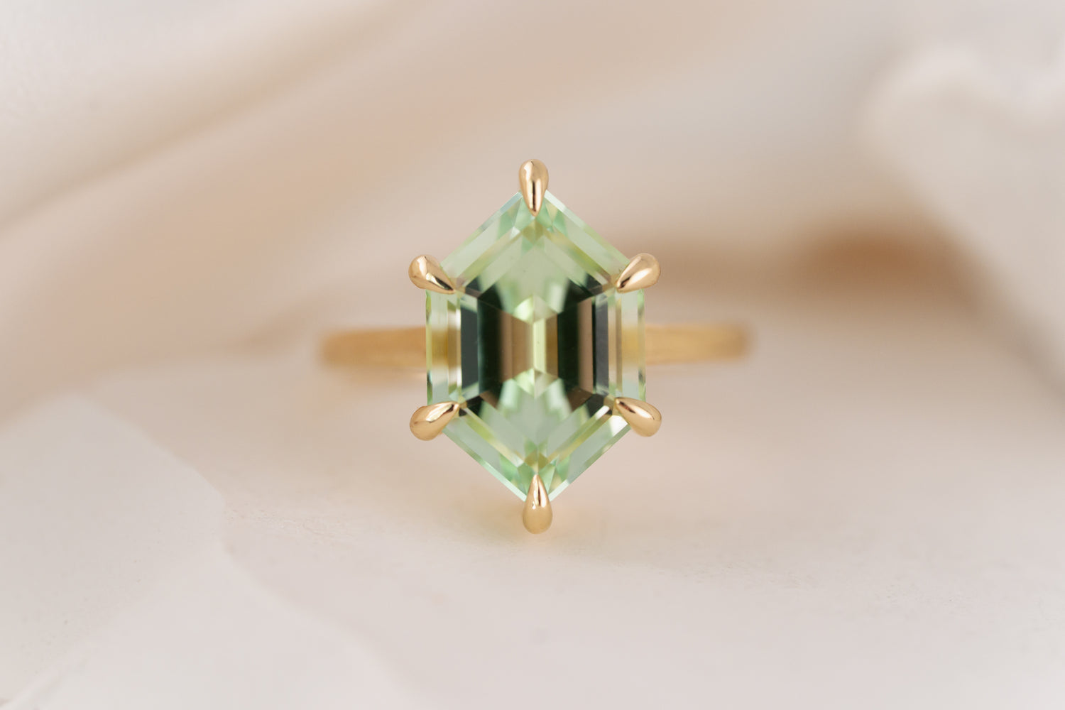 The Solitaire Ring | 5.78 CT Elongated Hexagon Mint Green Tourmaline - Lavender Creek Gems