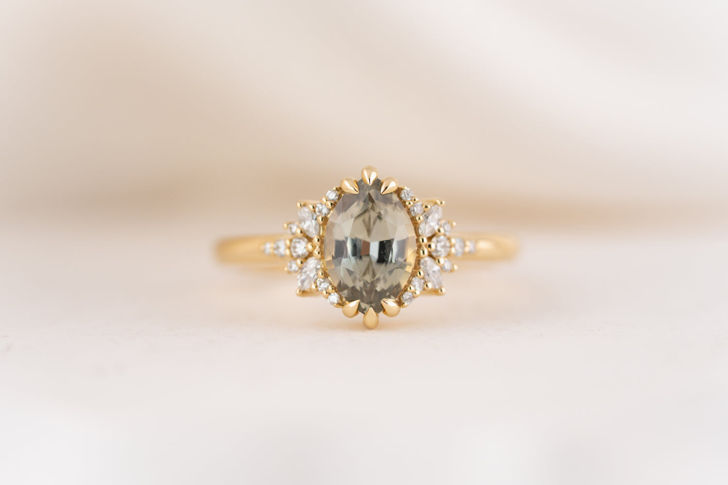 The Reverie Ring | 1.61 CT Marquise Gray Green Sapphire - Lavender Creek Gems