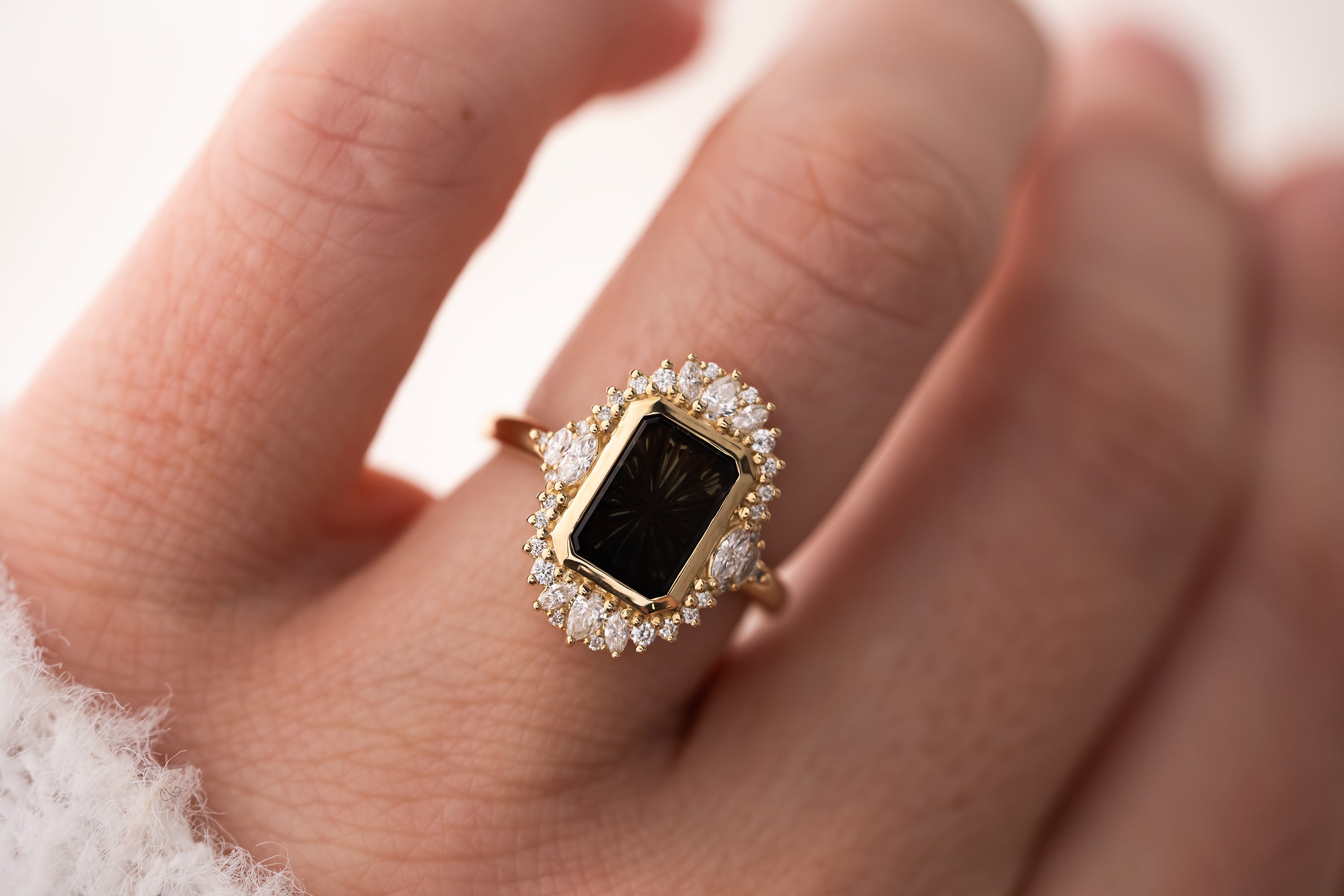 The Ethereal Ring | 2.69 CT Rectangular Starbrite™ Dark Green Bicolor Australian Sapphire - Lavender Creek Gems