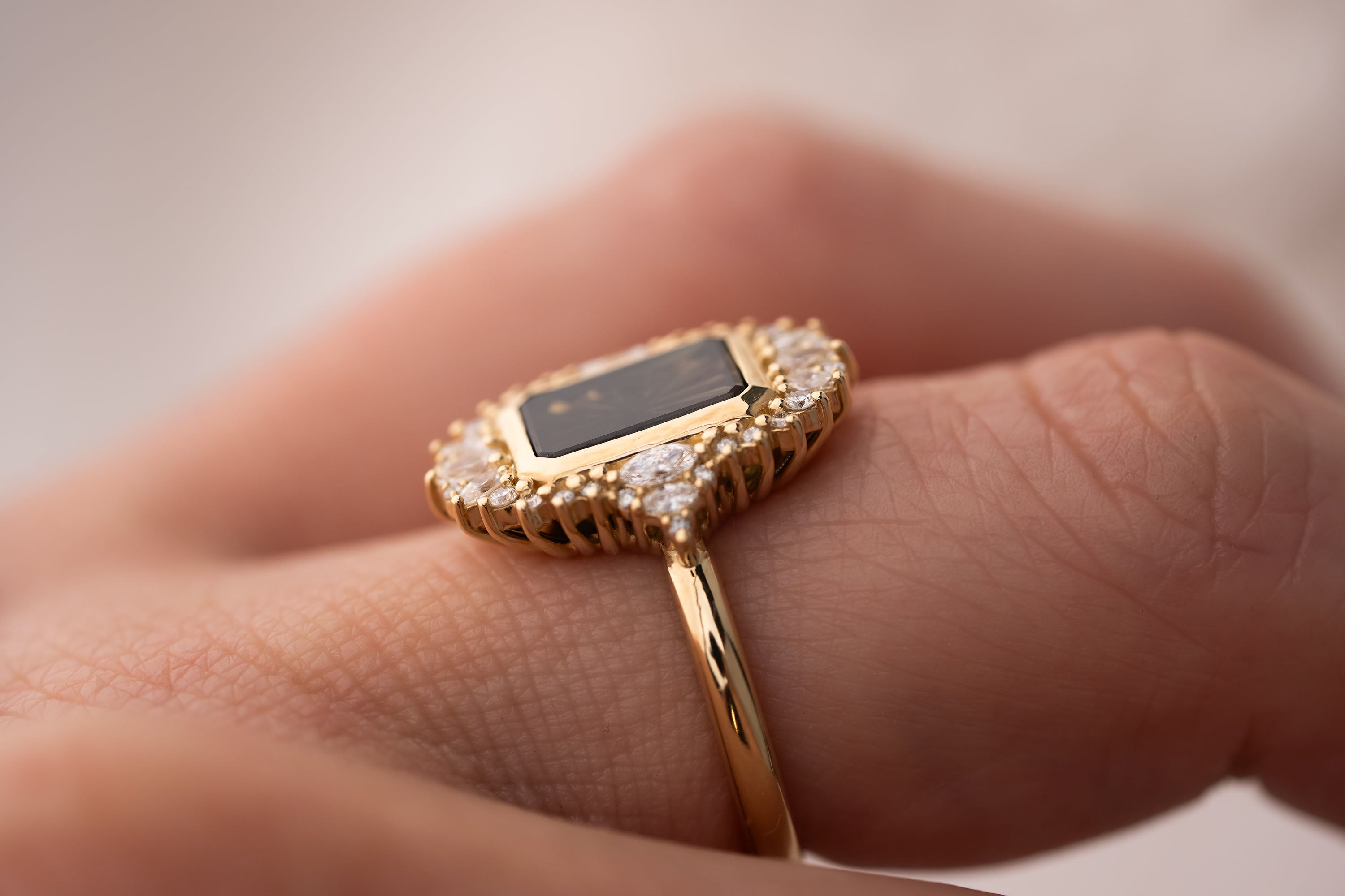 The Ethereal Ring | 2.69 CT Rectangular Starbrite™ Dark Green Bicolor Australian Sapphire - Lavender Creek Gems