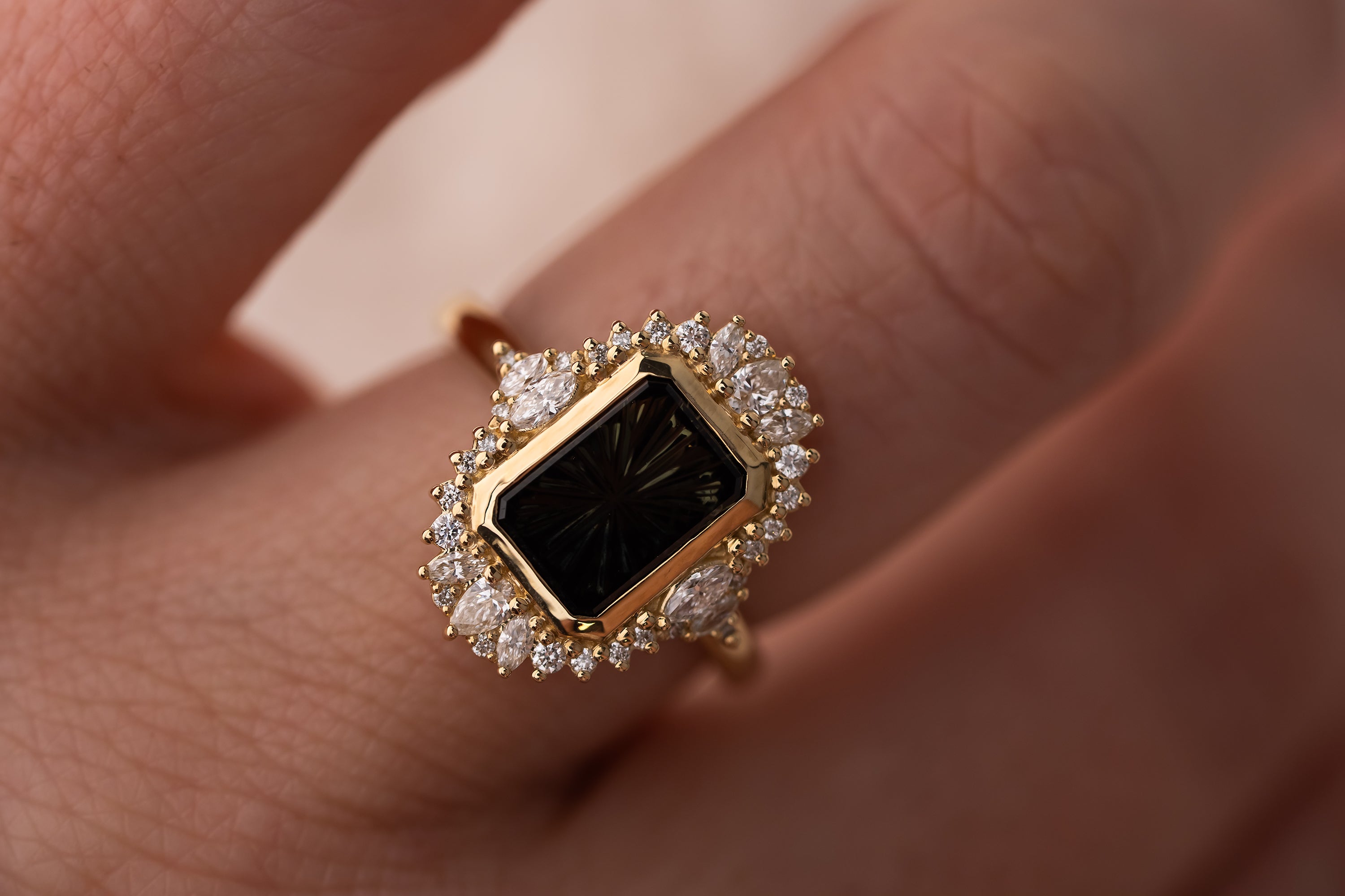 The Ethereal Ring | 2.69 CT Rectangular Starbrite™ Dark Green Bicolor Australian Sapphire - Lavender Creek Gems